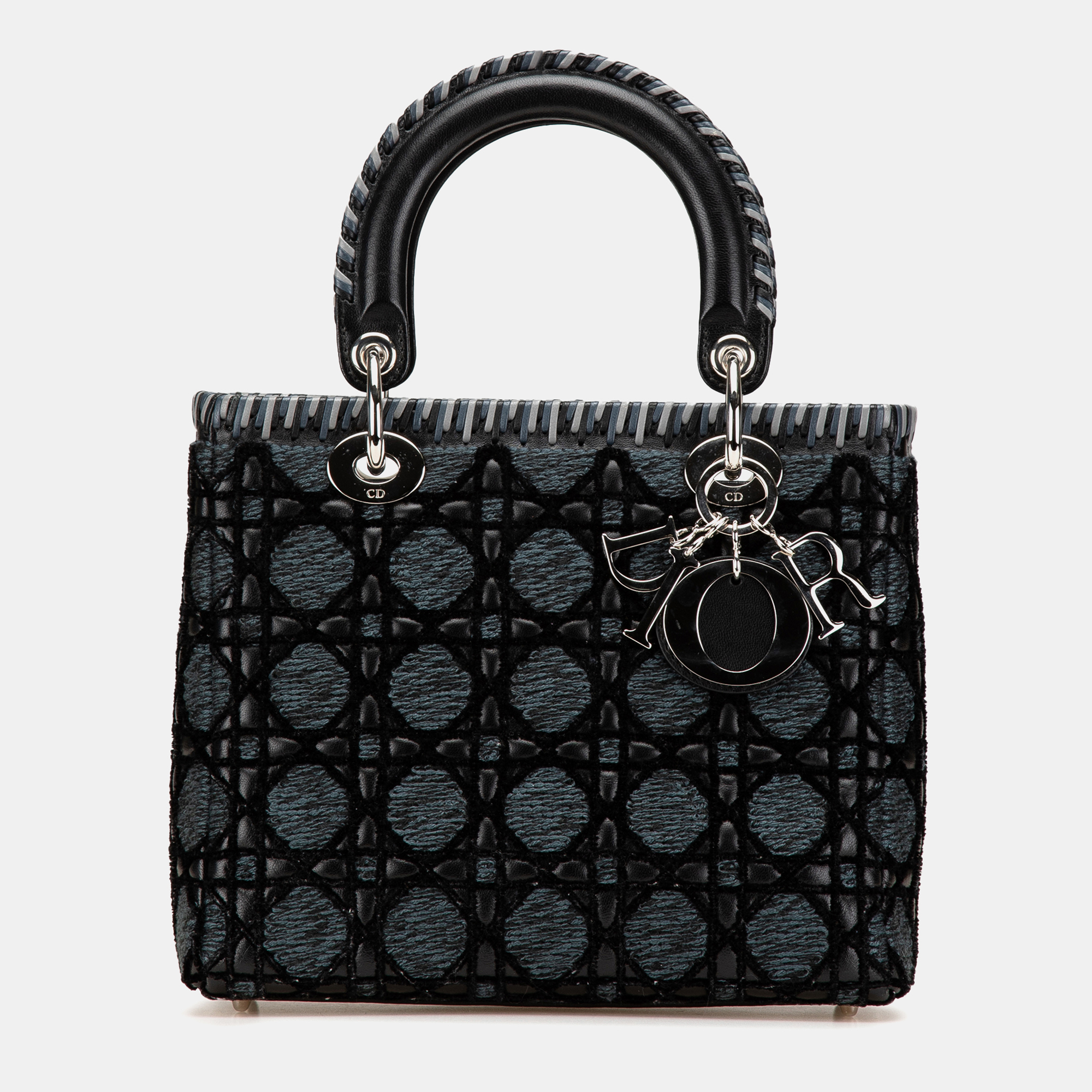 

Dior Black/Green Medium Tweed and Velvet Cannage Whipstitch Lady Dior