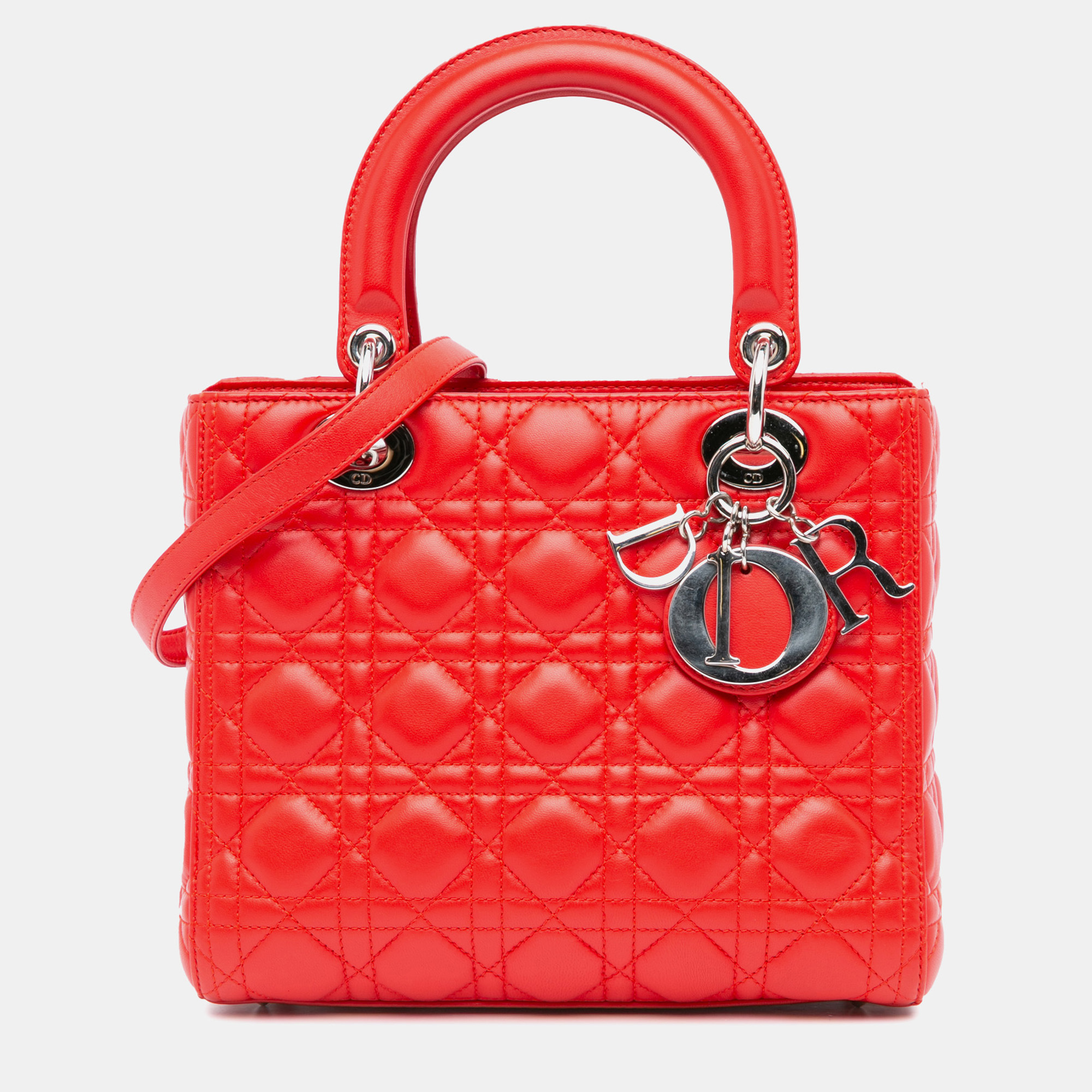 

Dior Red Medium Lambskin Cannage Lady Dior