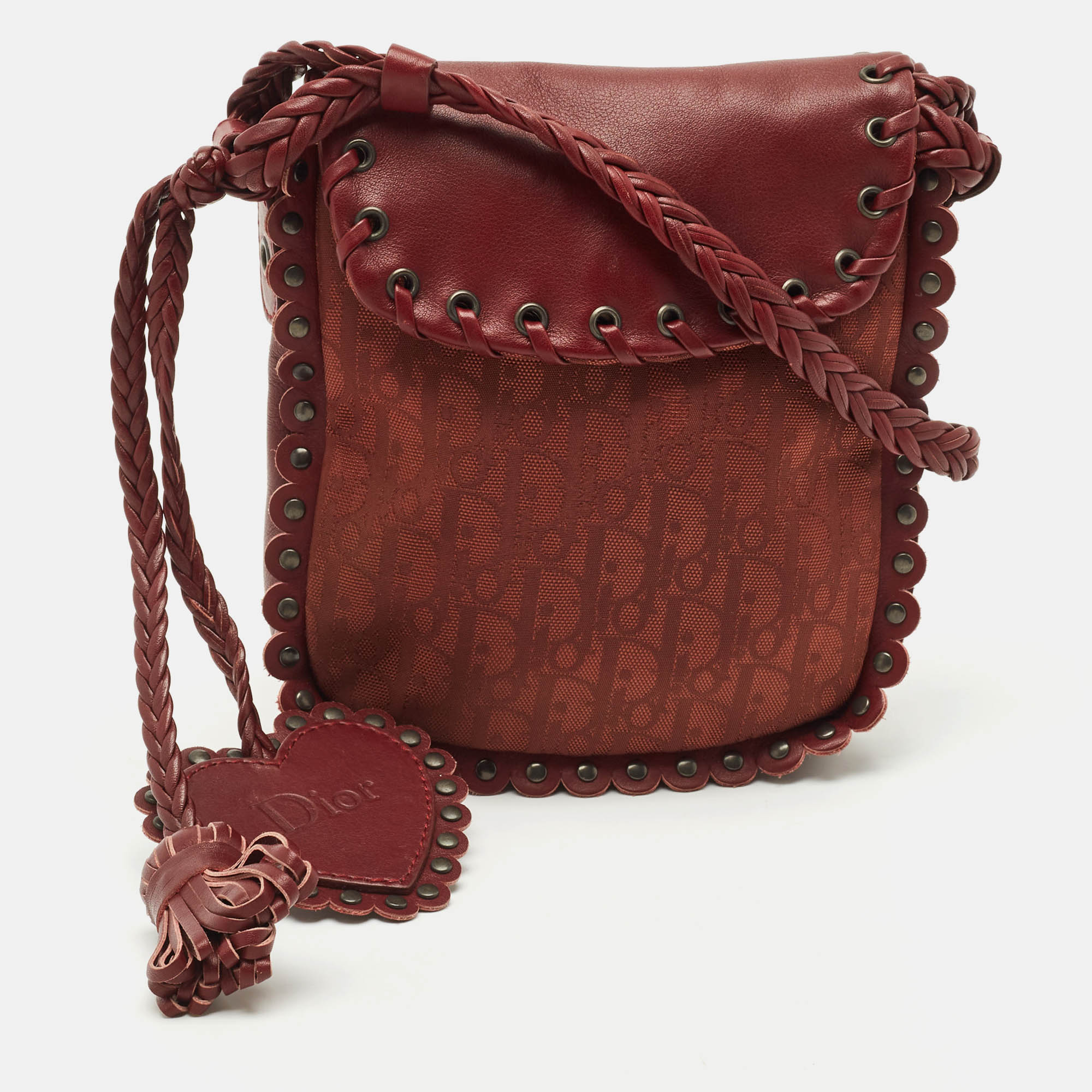 

Dior Burgundy Diorissimo Nylon and Leather Mini Grommet Shoulder Bag