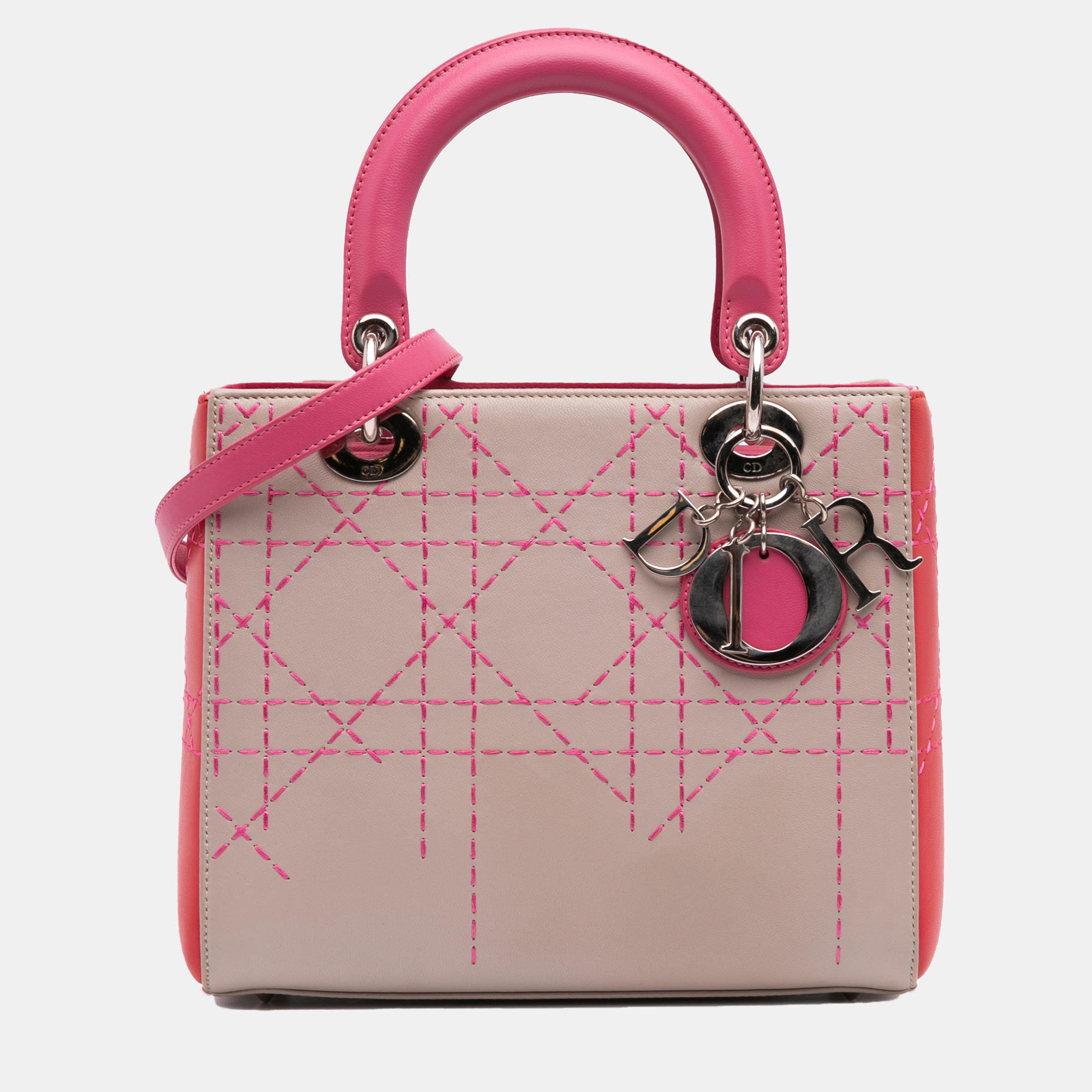 

Dior Brown/Pink Medium Tricolor Lambskin Macrocannage Stitched Lady Dior