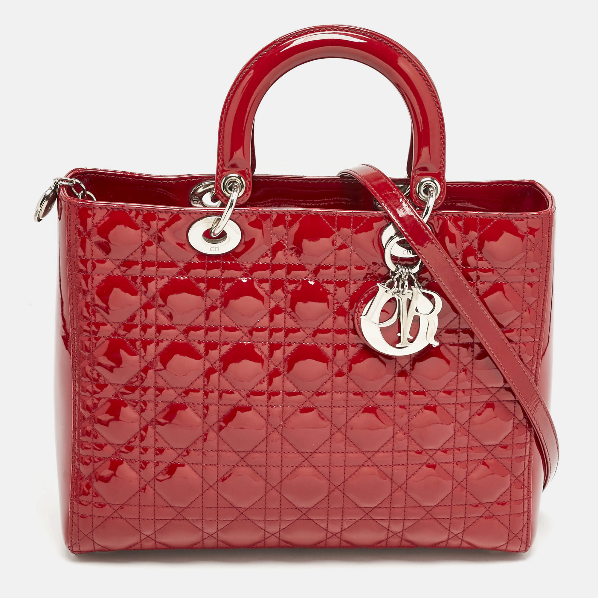 

Dior Red Cannage Patent Leather  Lady Dior Tote