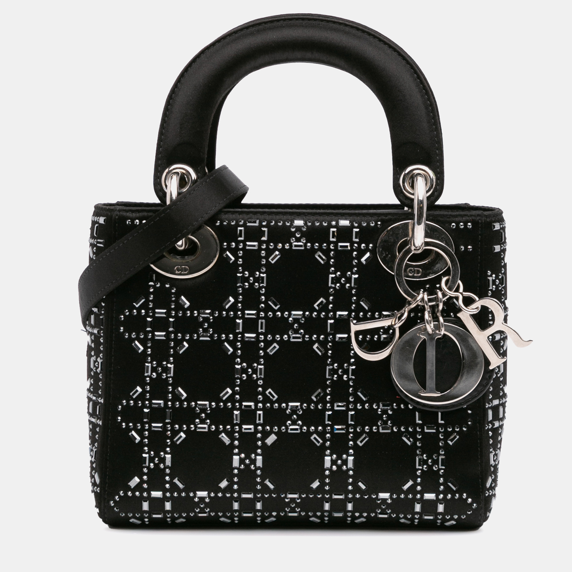 

Dior Black Mini Satin Cannage Strass Crystal Embellished Lady Dior