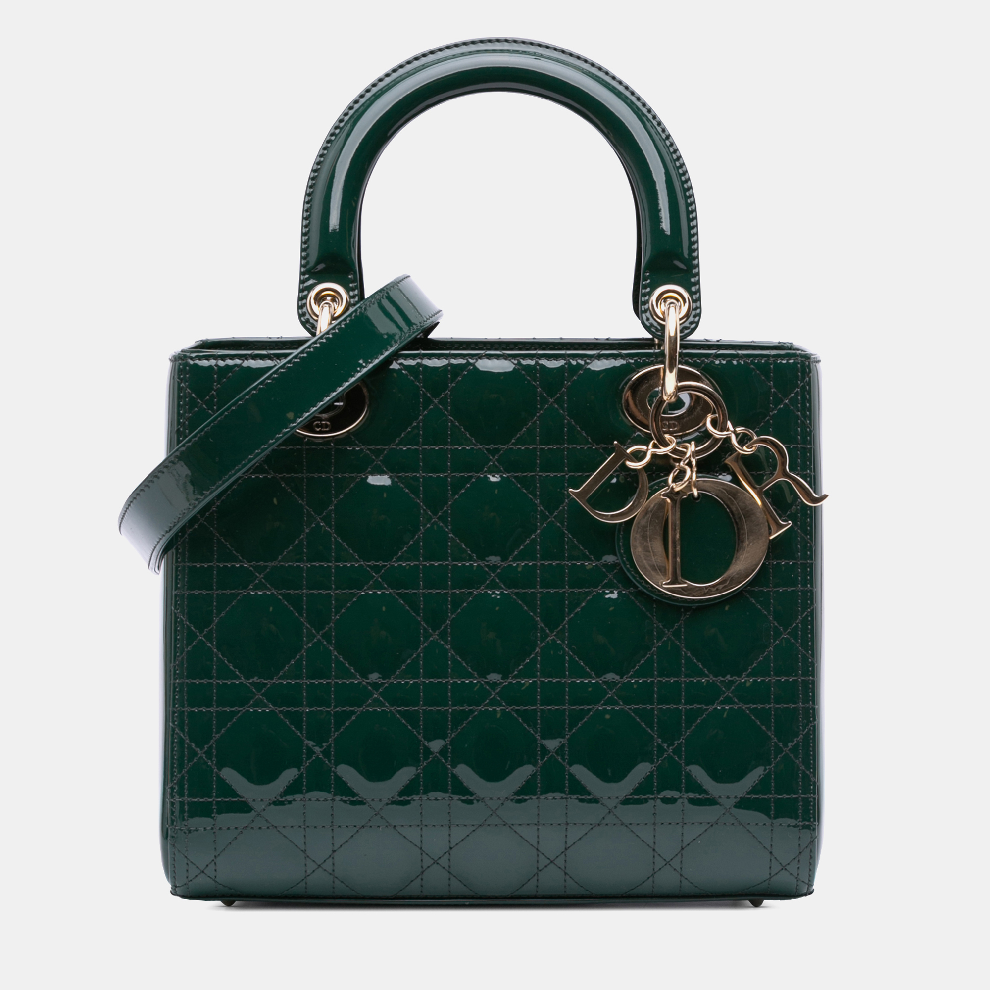 

Dior Green Medium Patent Cannage Lady Dior