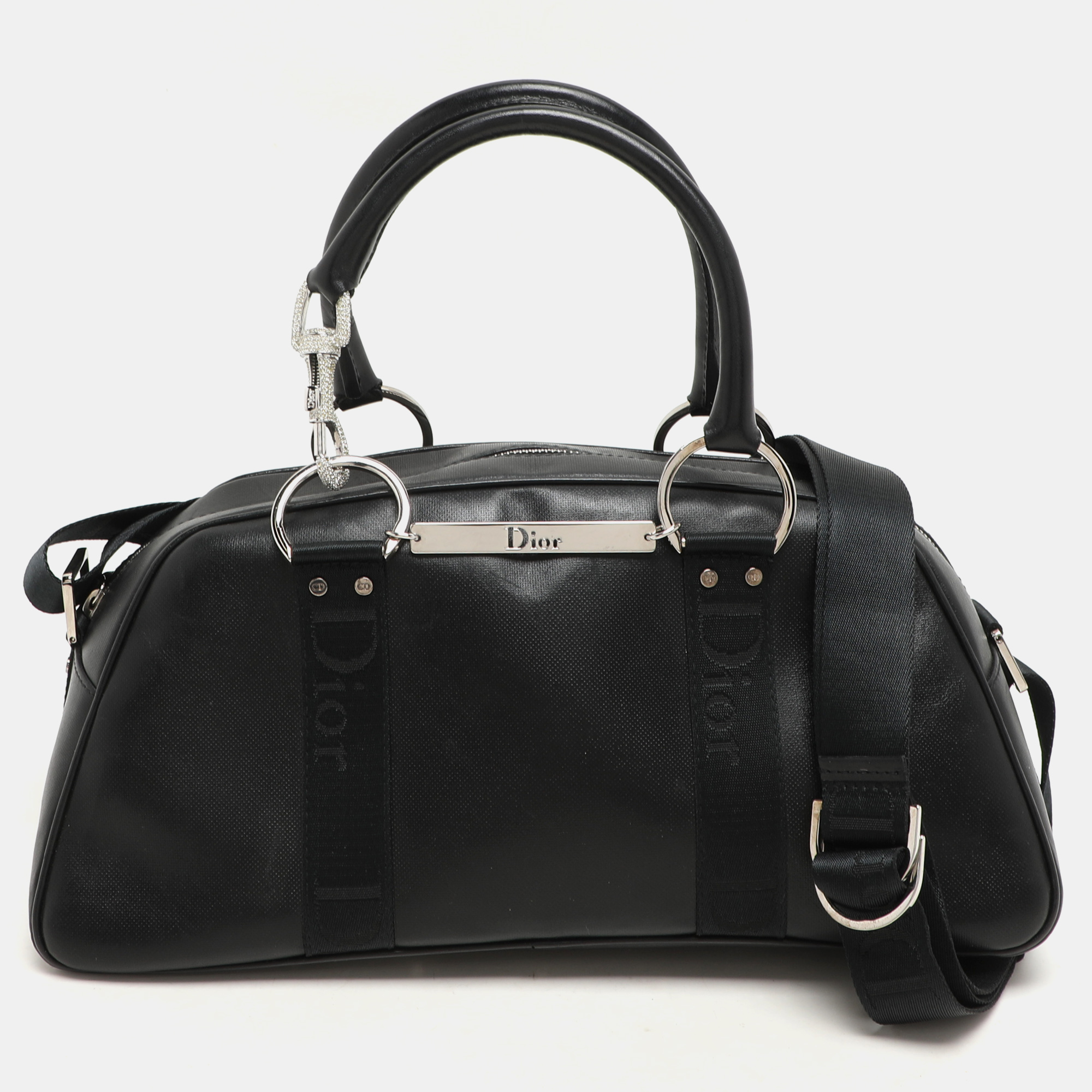 

Dior Black Leather Crytal Hook Bowling Bag