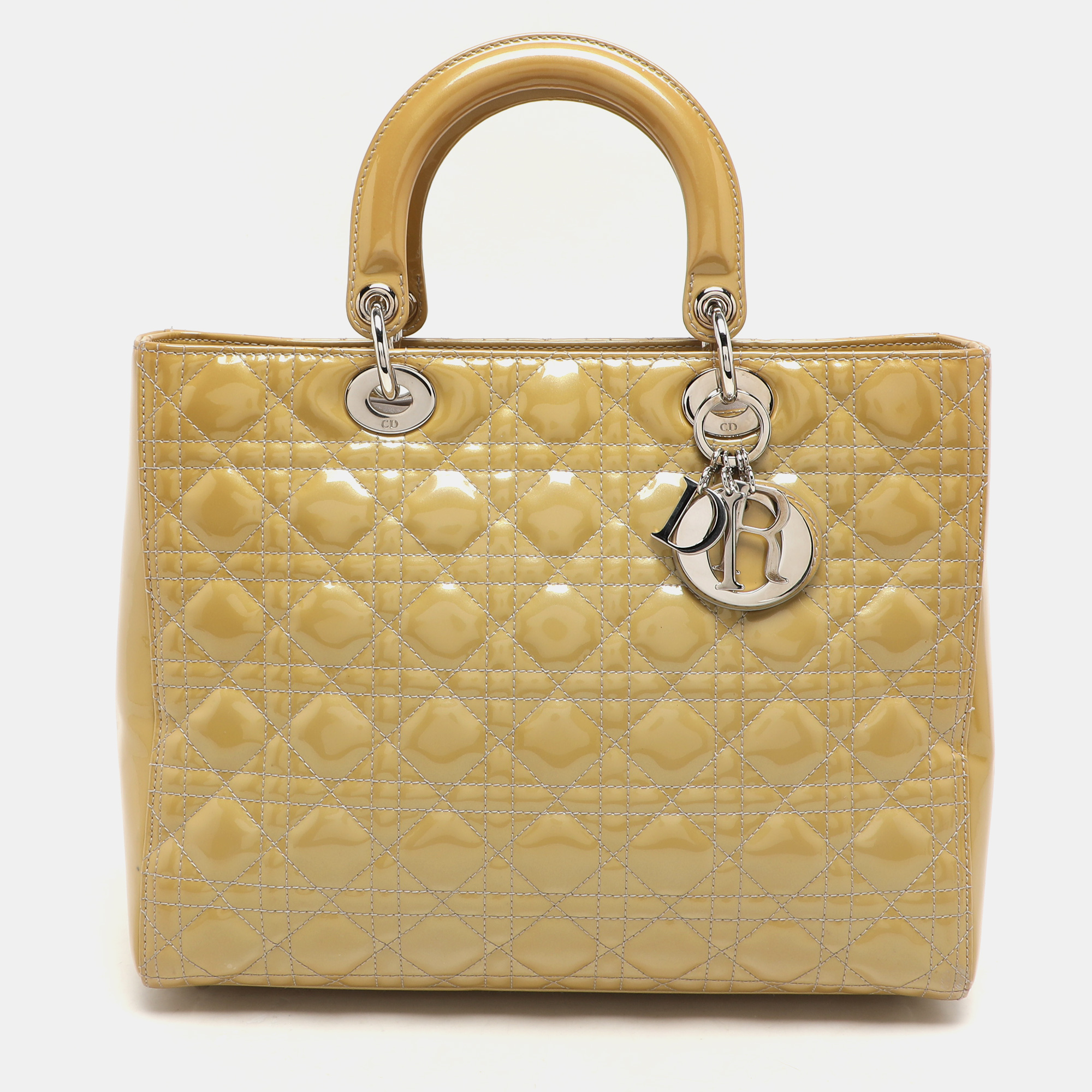 

Dior Beige Cannage Patent Leather Large Lady Dior Tote