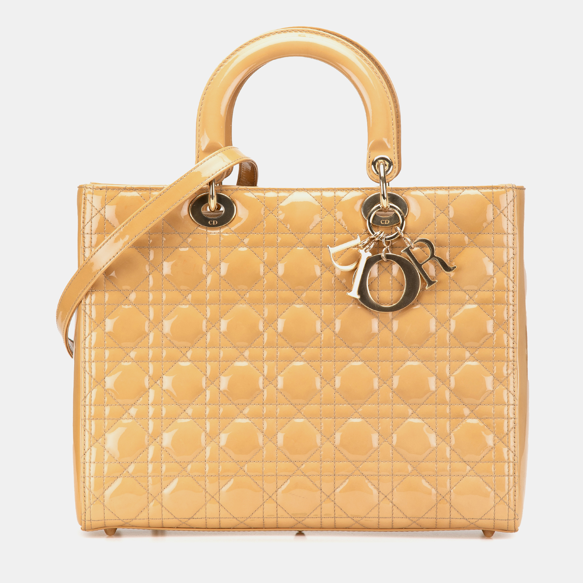 

Dior Beige/Brown Large Patent Cannage Lady Dior