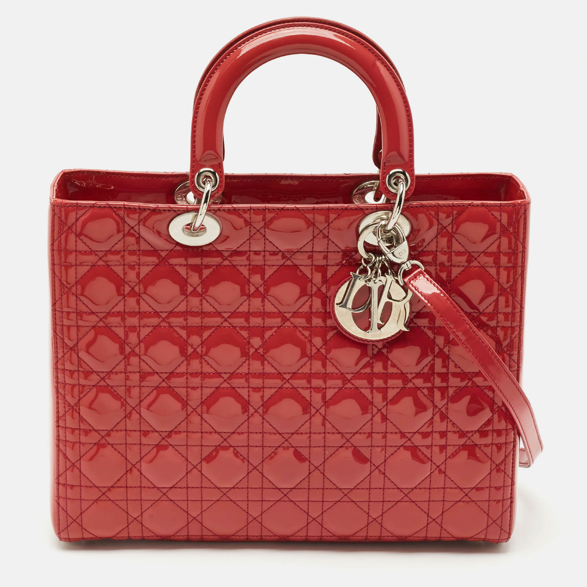 

Dior Red Cannage Patent Leather  Lady Dior Tote