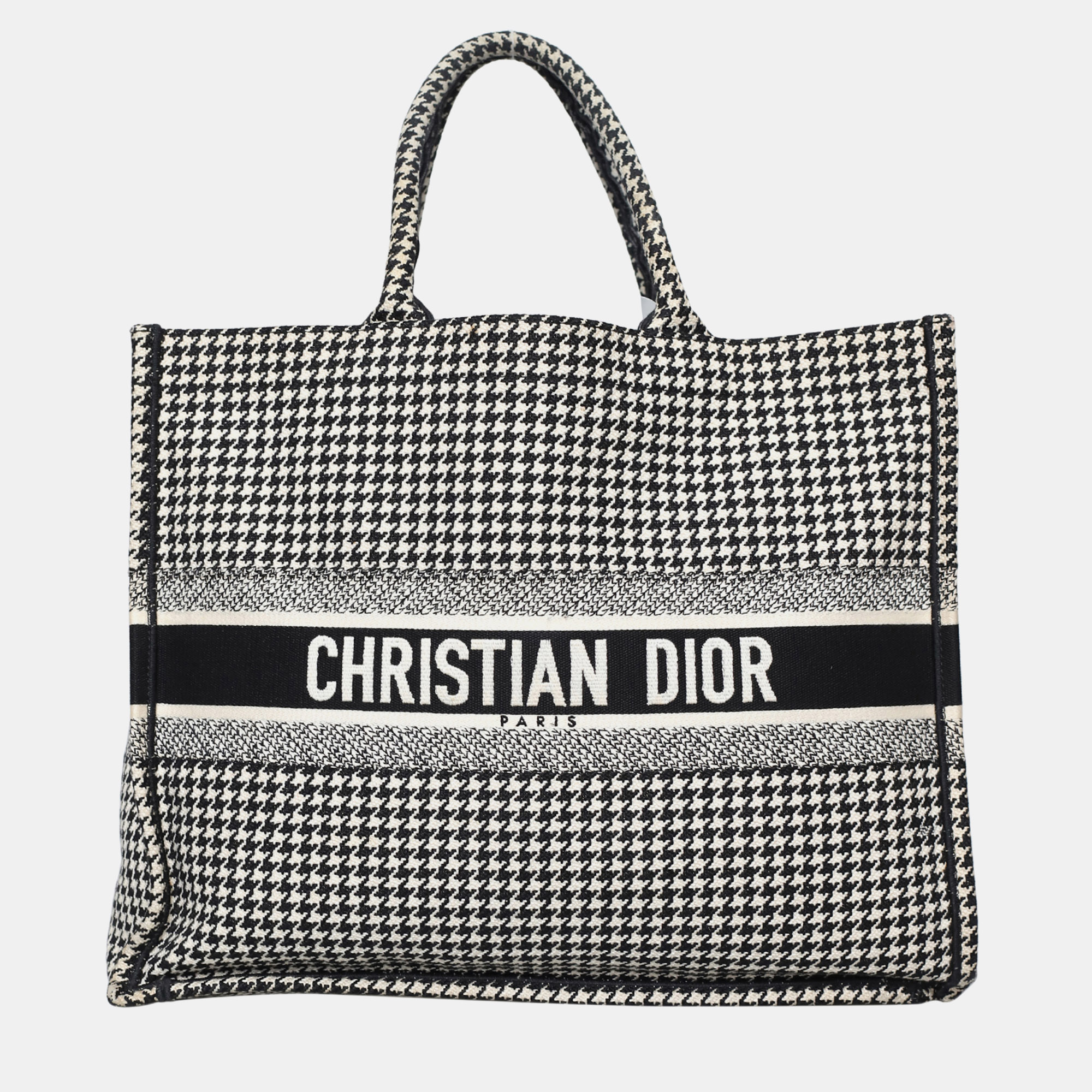 

Houndstooth Embroidered Medium Book Tote, Black