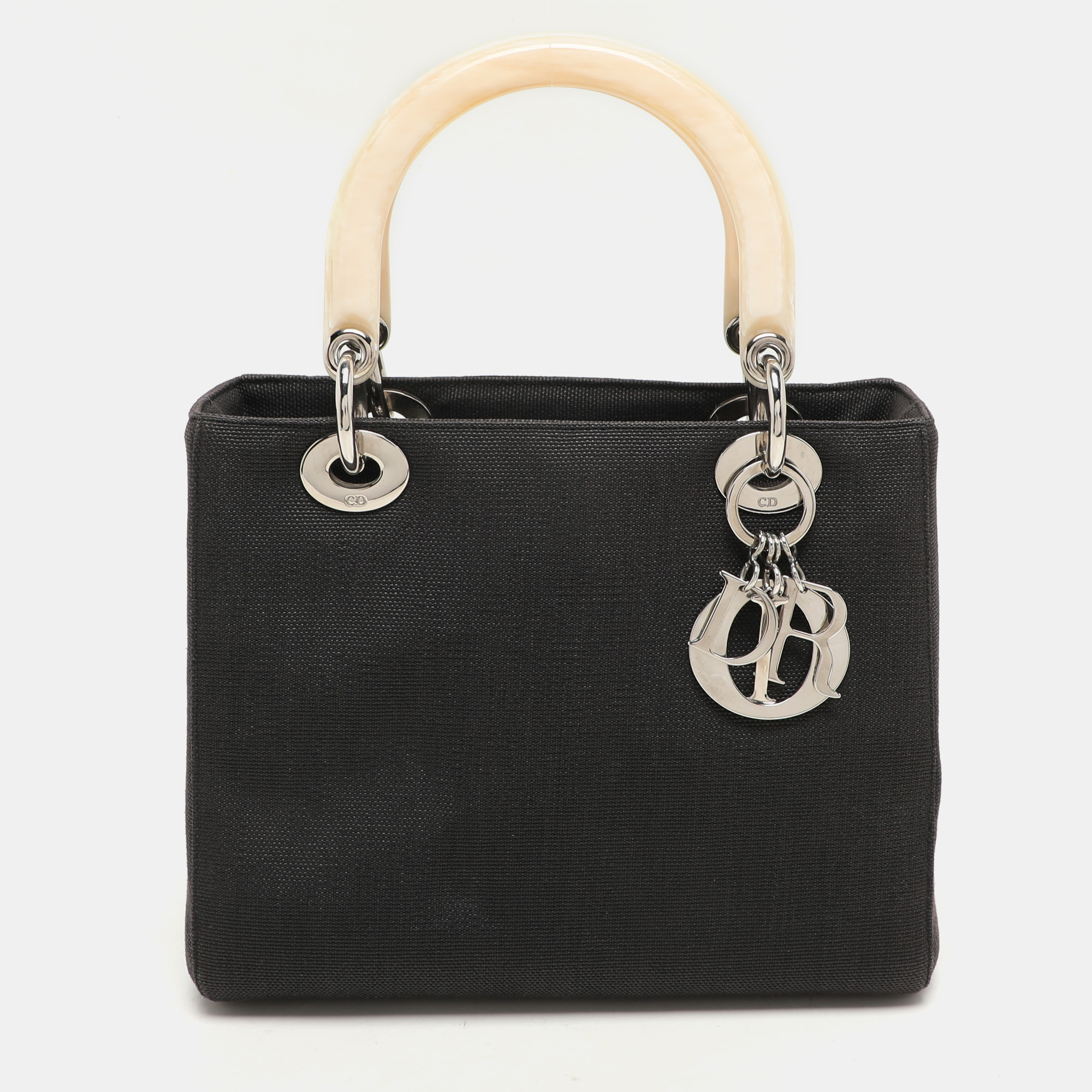 

Dior Black Canvas Medium Lady Dior Tortoise Handle Tote