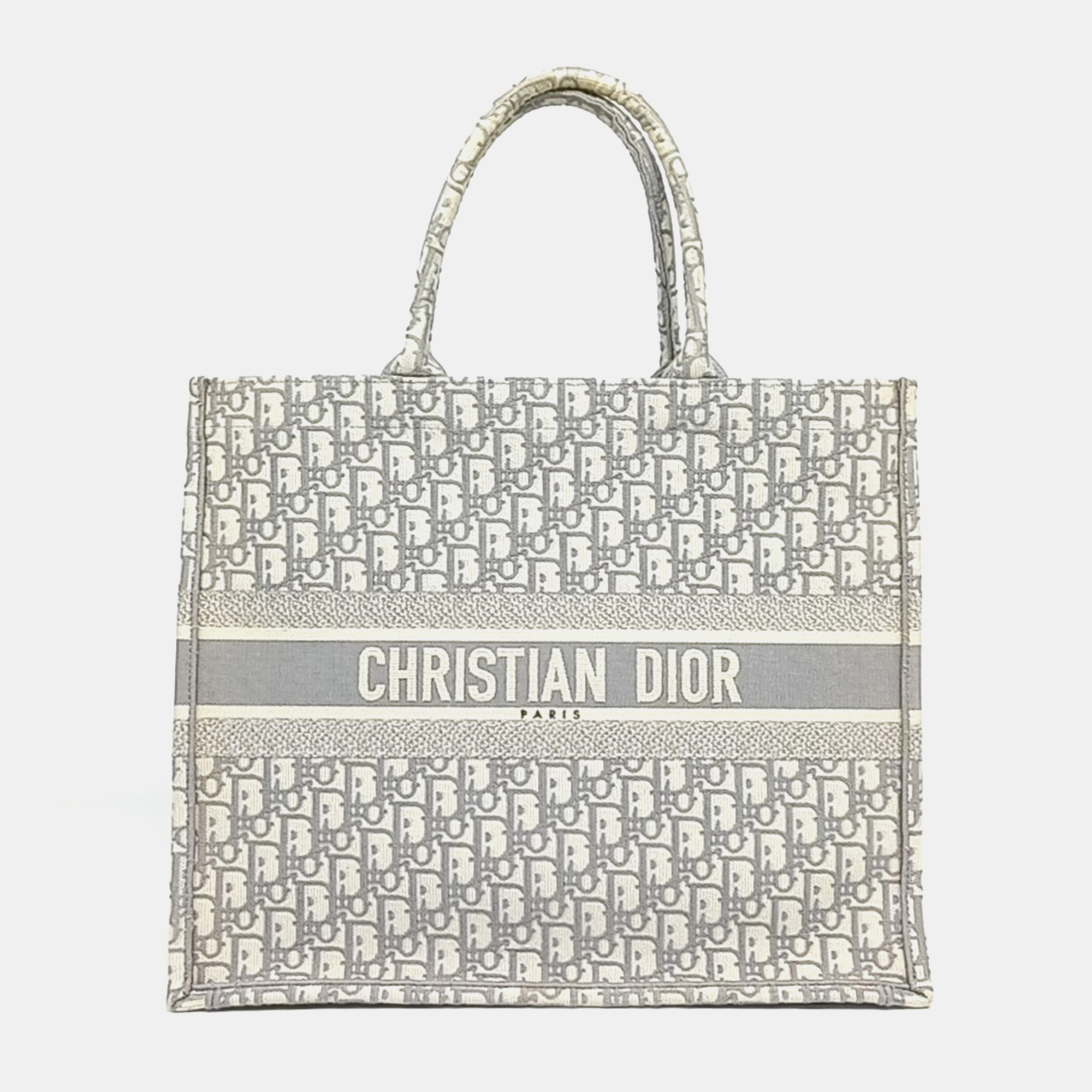 

Dior Grey White Fabric Oblique Book Tote Bag 42