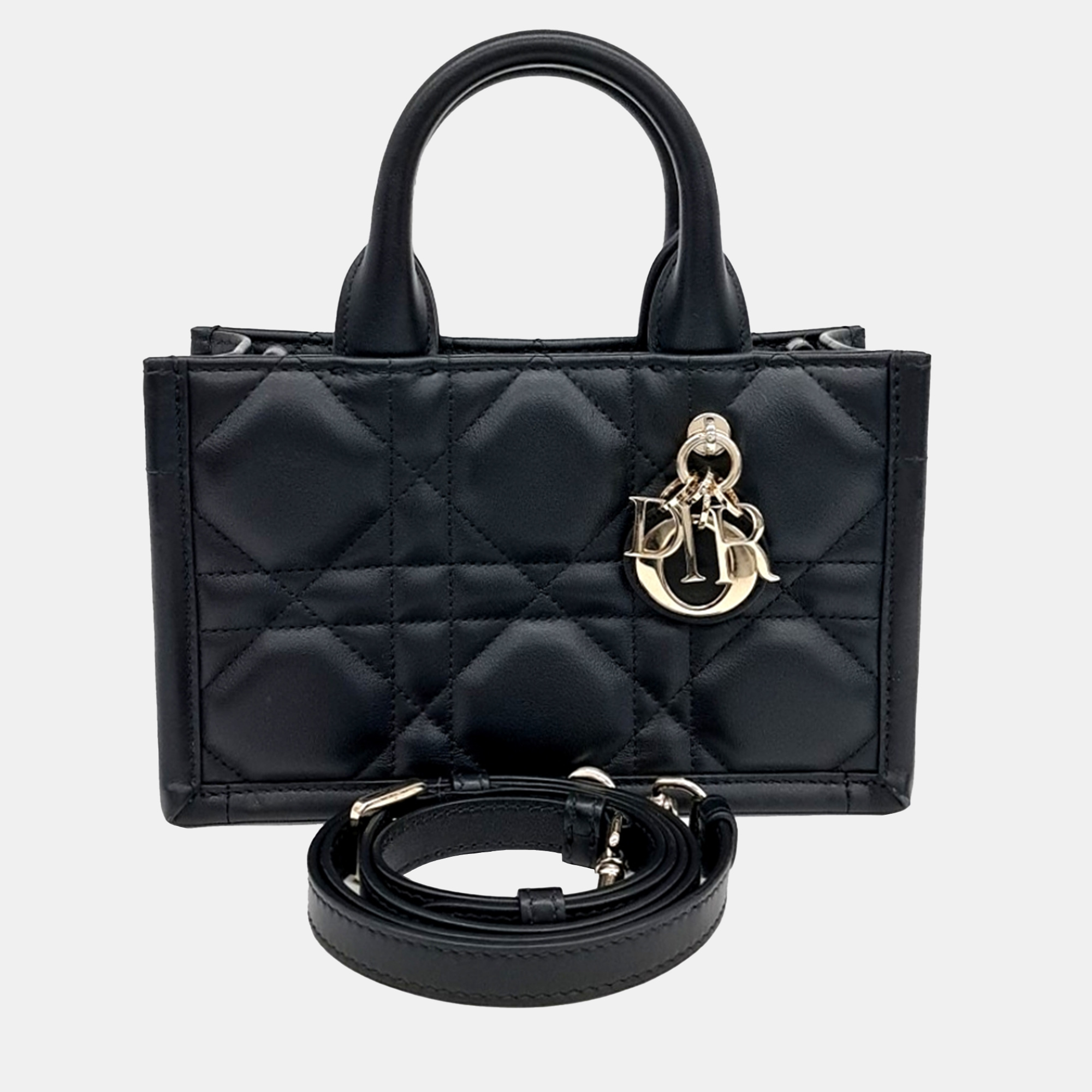 

Dior Black Leather Book Tote Mini Strap Bag