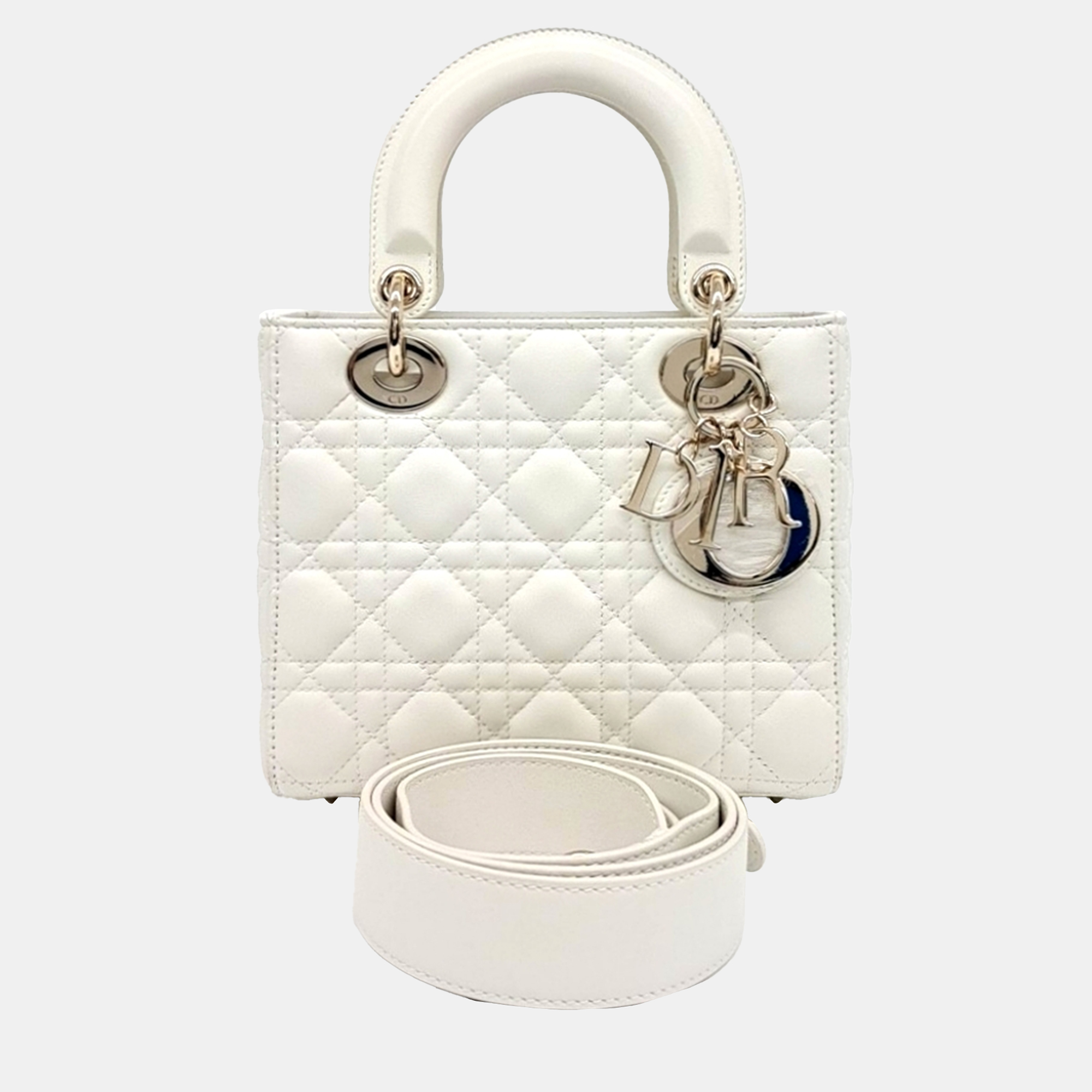 

Dior White Leather Cannage Lady Bag Small