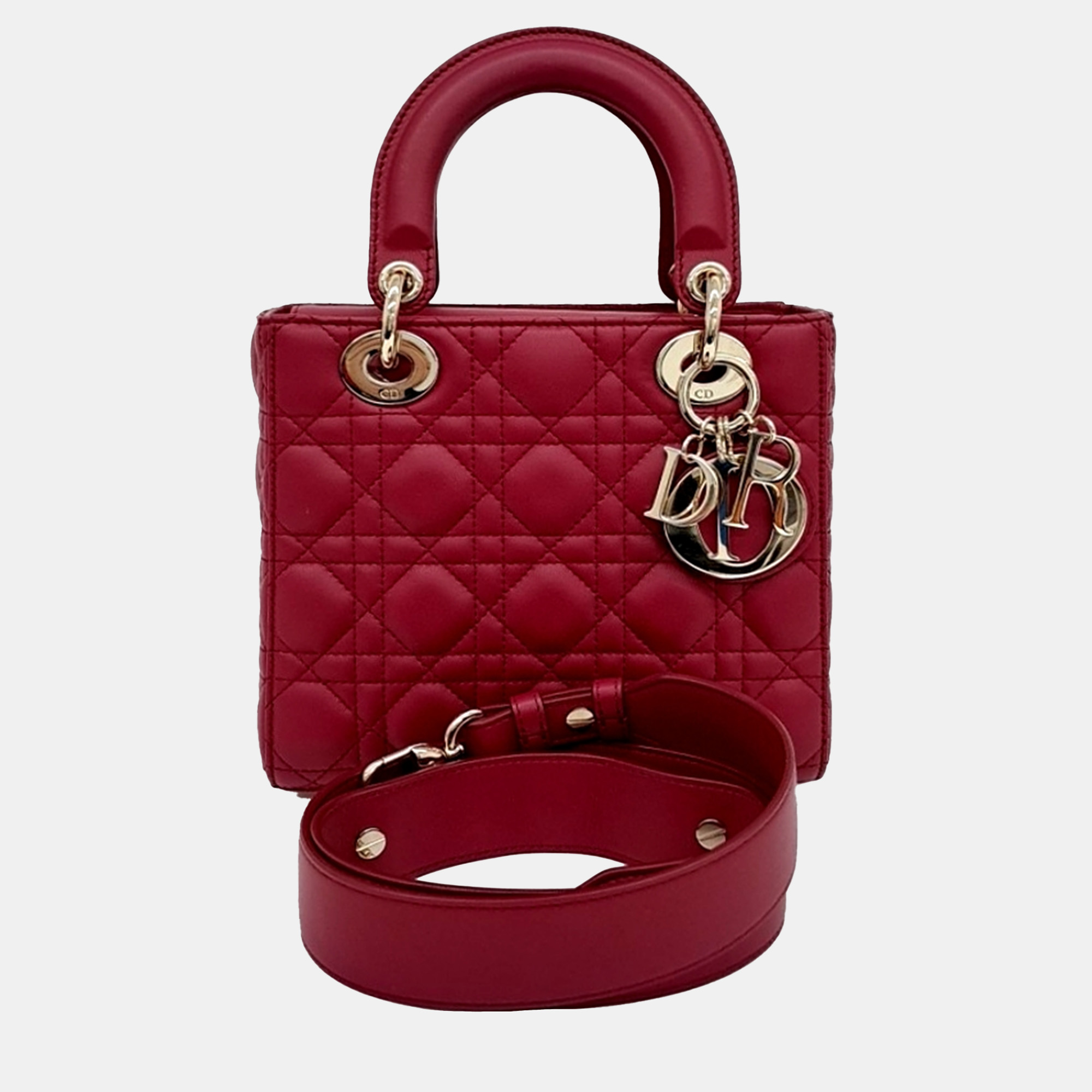 

Dior Red Leather Cannage Lady Bag Small