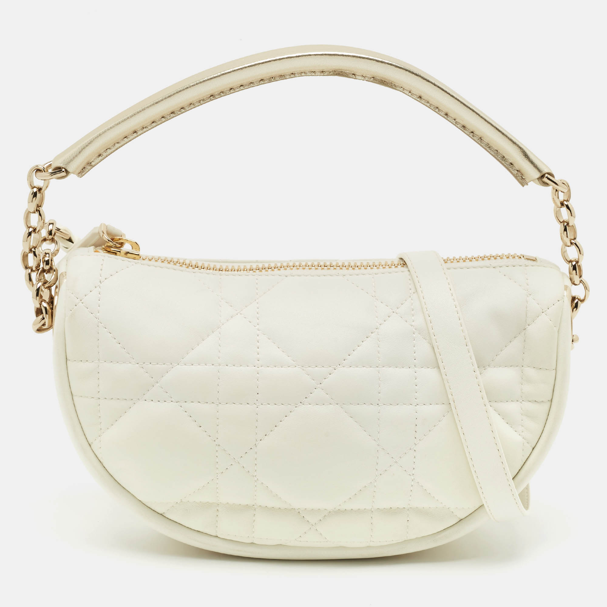 

Dior White/Gold Macrocannage Leather  Vibe Hobo