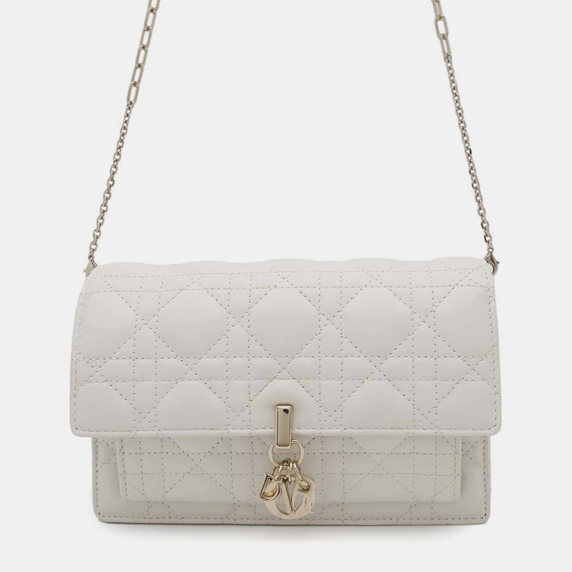 

Dior Latte White Lambskin Leather My Dior Daily Chain Pouch
