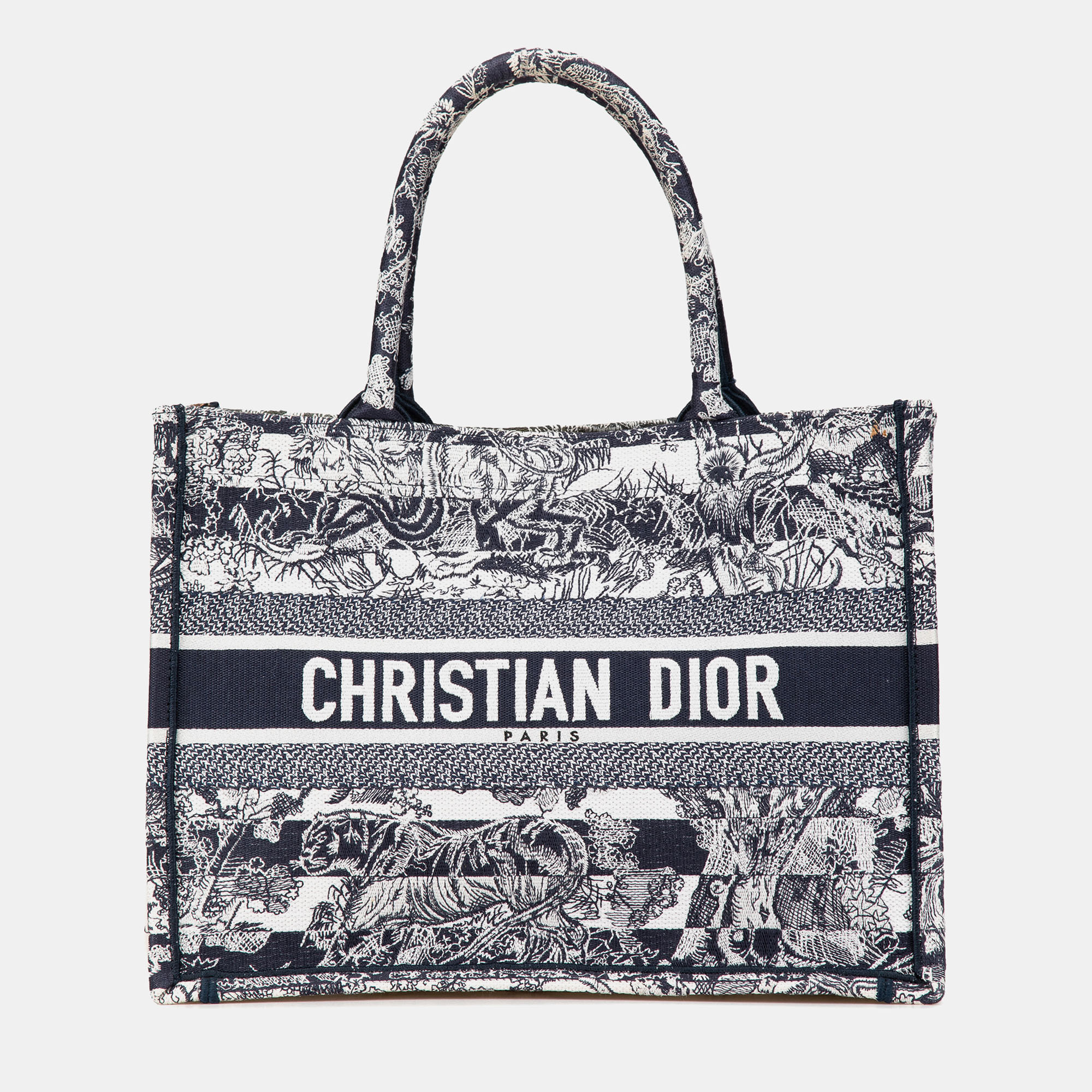 

Dior Navy Blue Medium Canvas Embroidered Dioriviera Toile De Jouy Book Tote