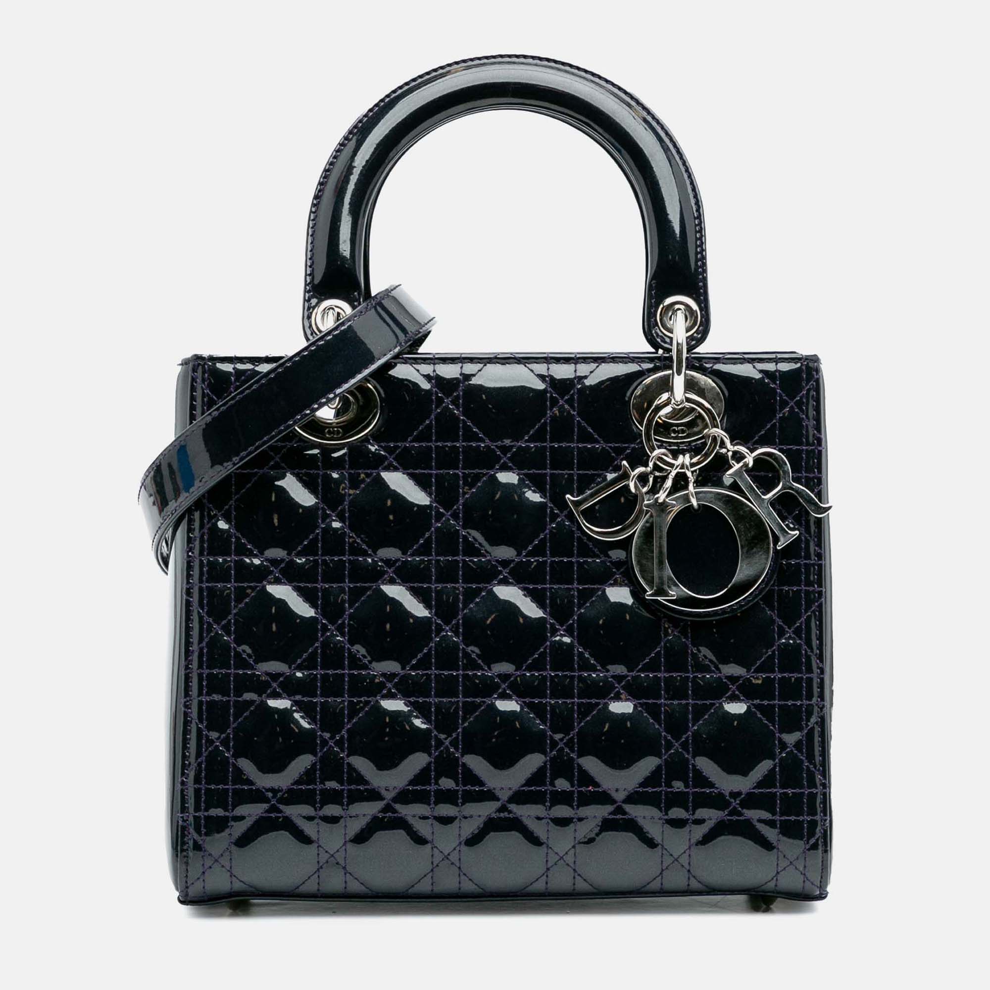 

Dior Navy Blue Medium Patent Cannage Lady Dior
