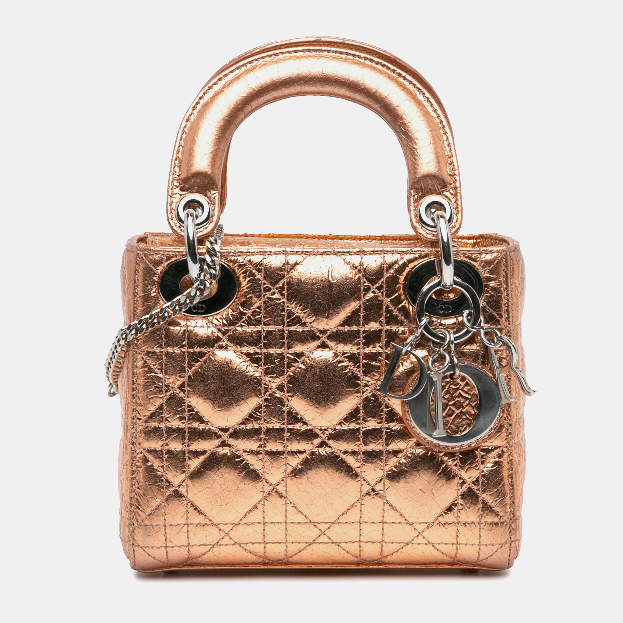 

Dior Brown Calfskin Cannage Mini Metallic Lady Dior