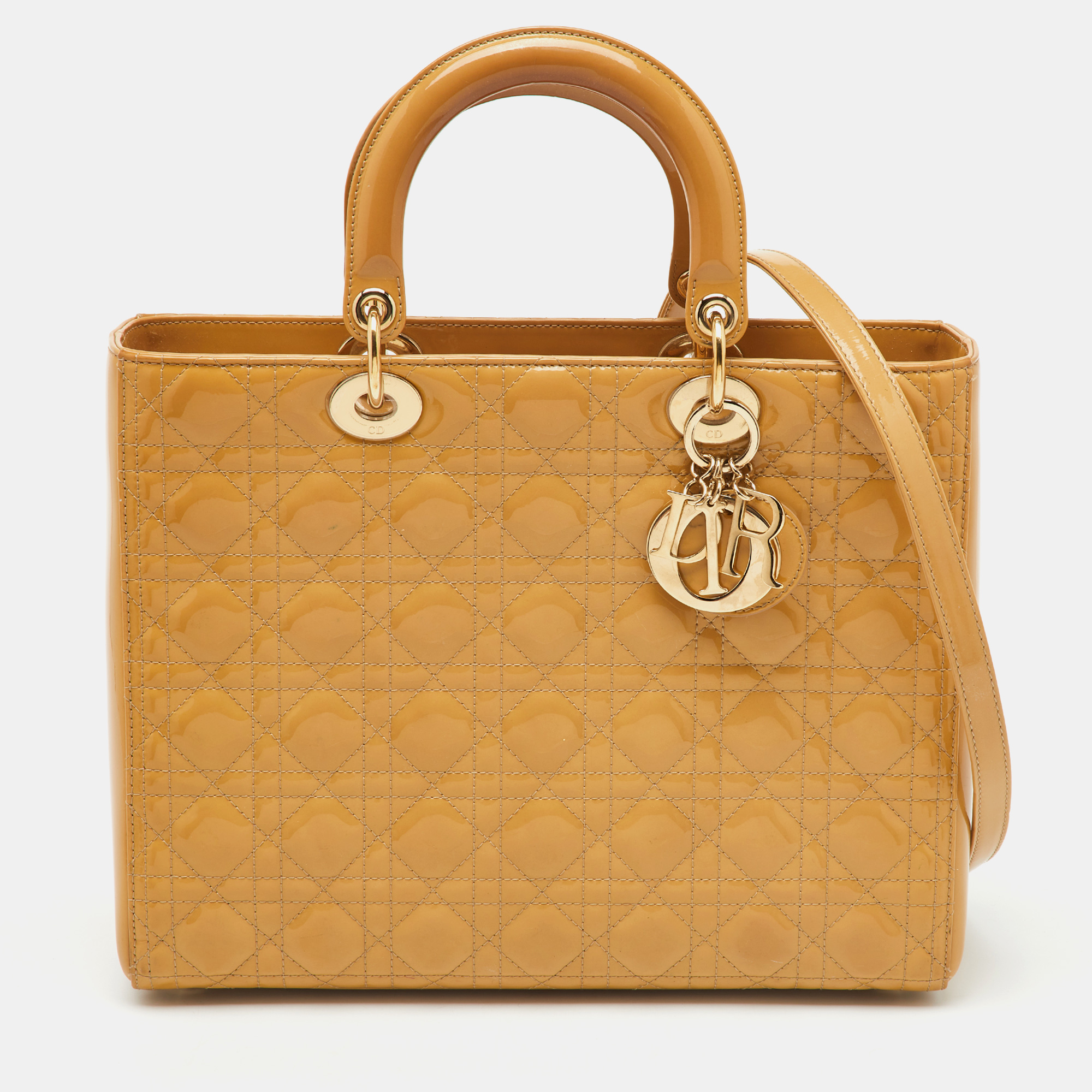 

Dior Beige Cannage Patent Leather Large Lady Dior Tote