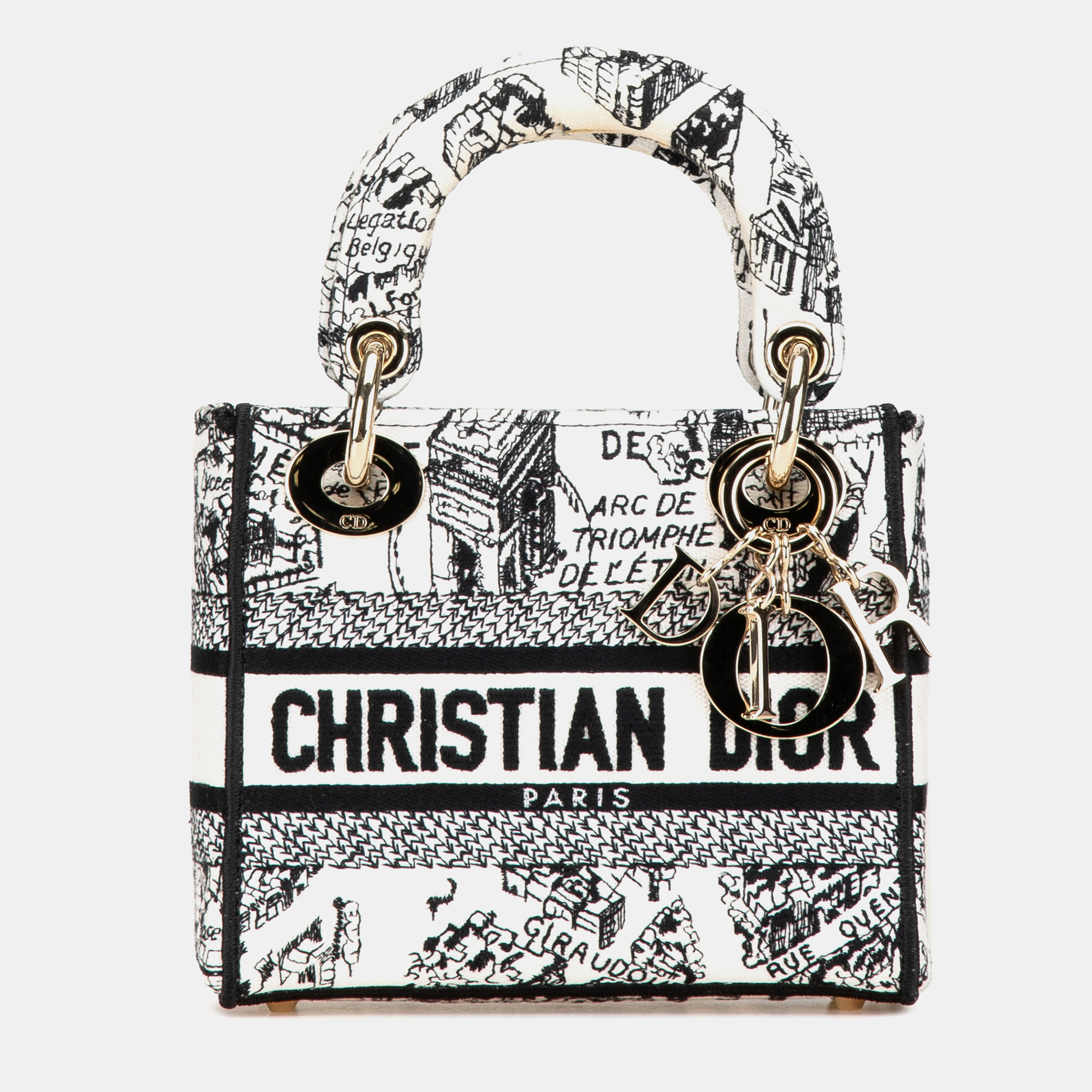 

Dior White Canvas Mini Embroidered Plan de Paris Lady D Lite