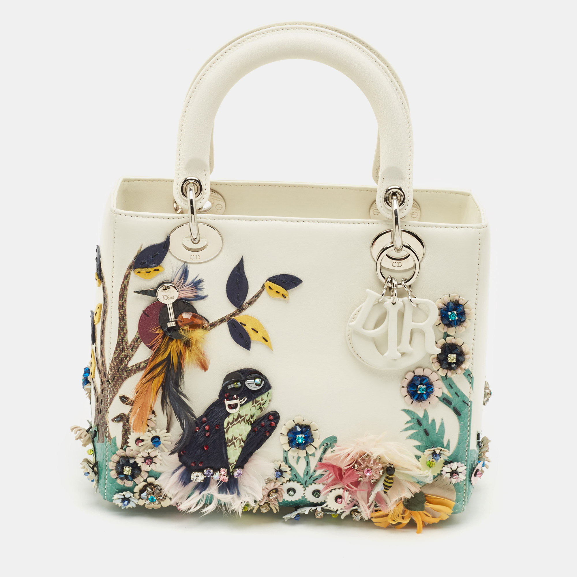 

Dior White Leather and Snakeskin  Embellished Lady Dior Tote