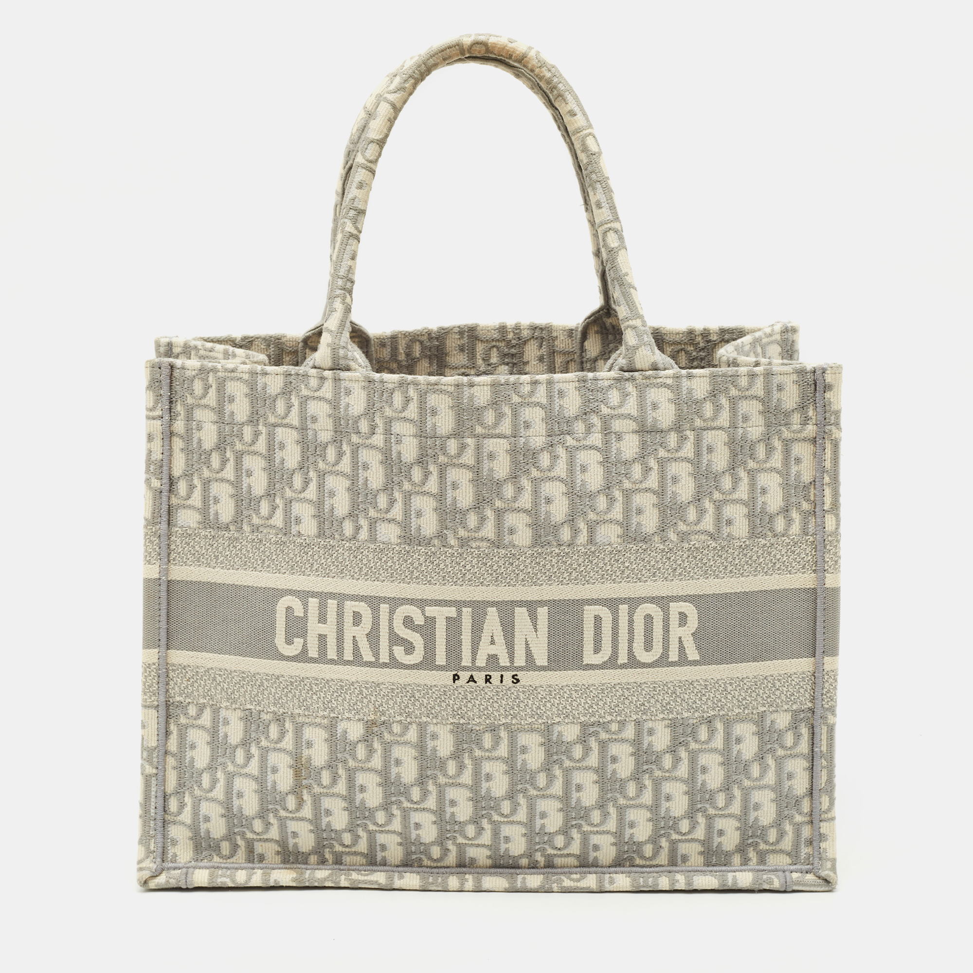 

Dior Grey Oblique Embroidered Canvas  Book Tote