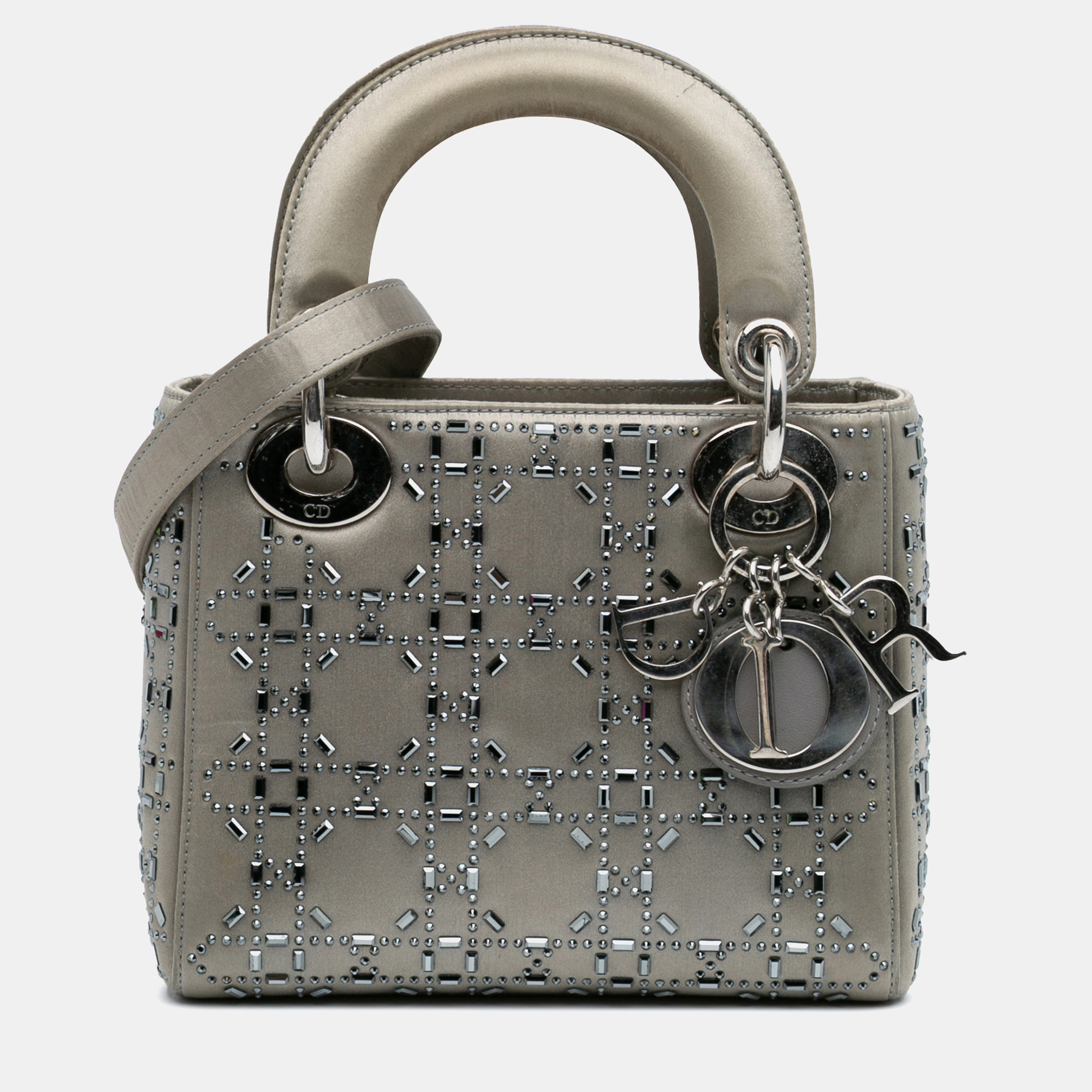 

Dior Grey Mini Satin Cannage Strass Crystal Embellished Lady Dior