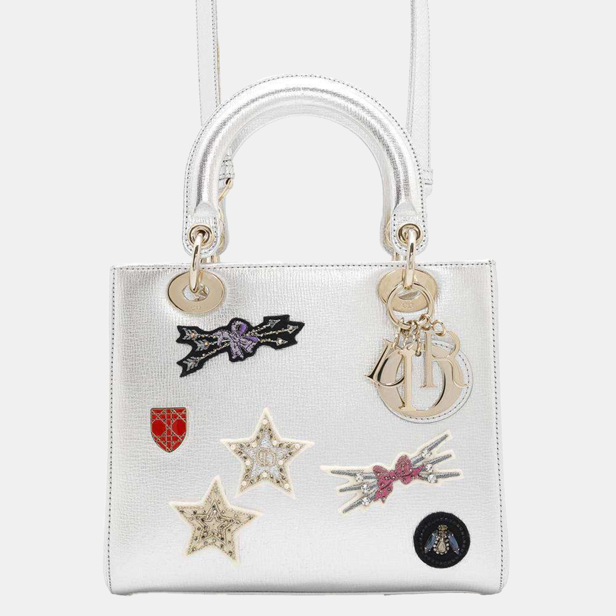 

Dior Silver Leather Patchwork Lady Dior Shoulder Bag