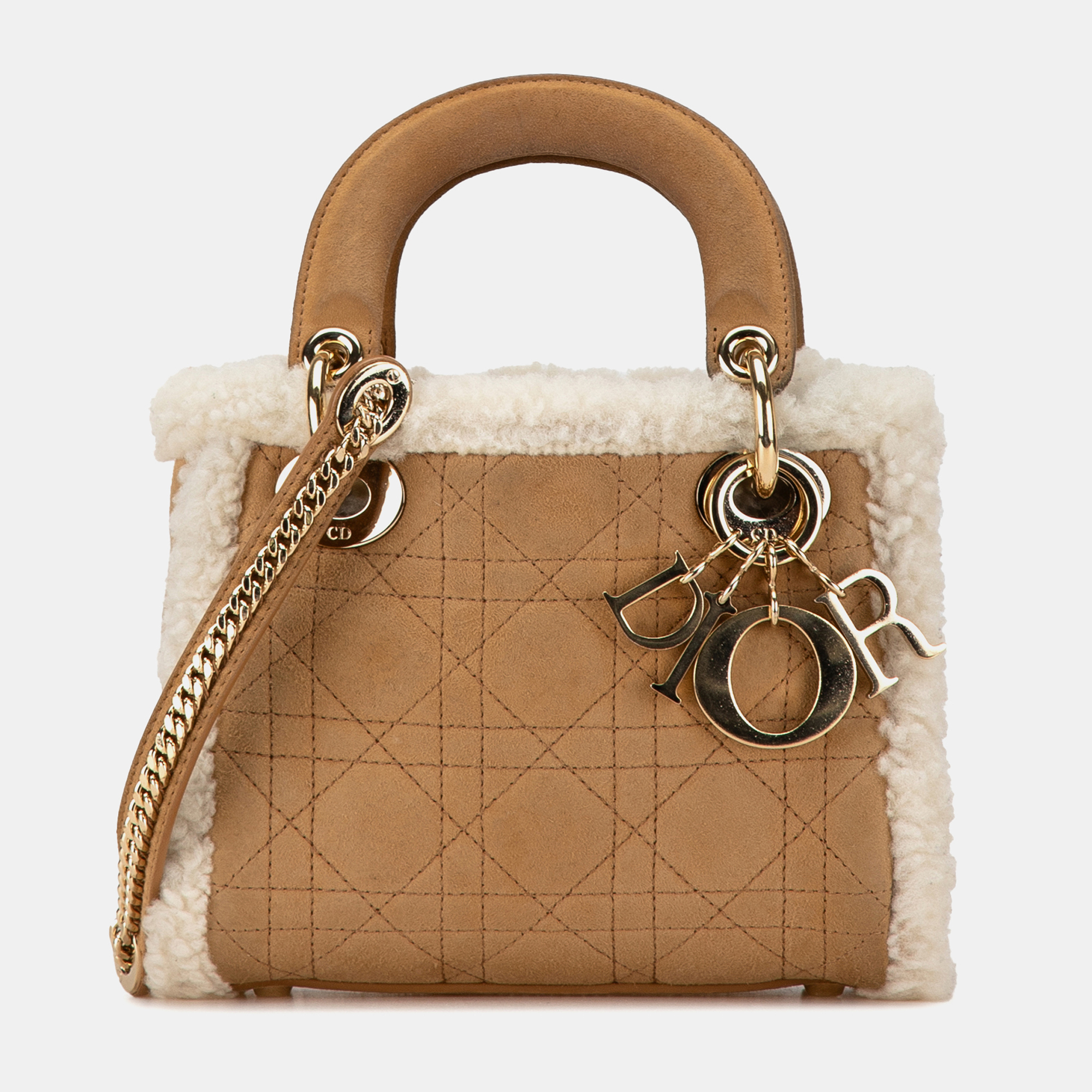 

Dior Brown Mini Suede Shearling Cannage Lady Dior