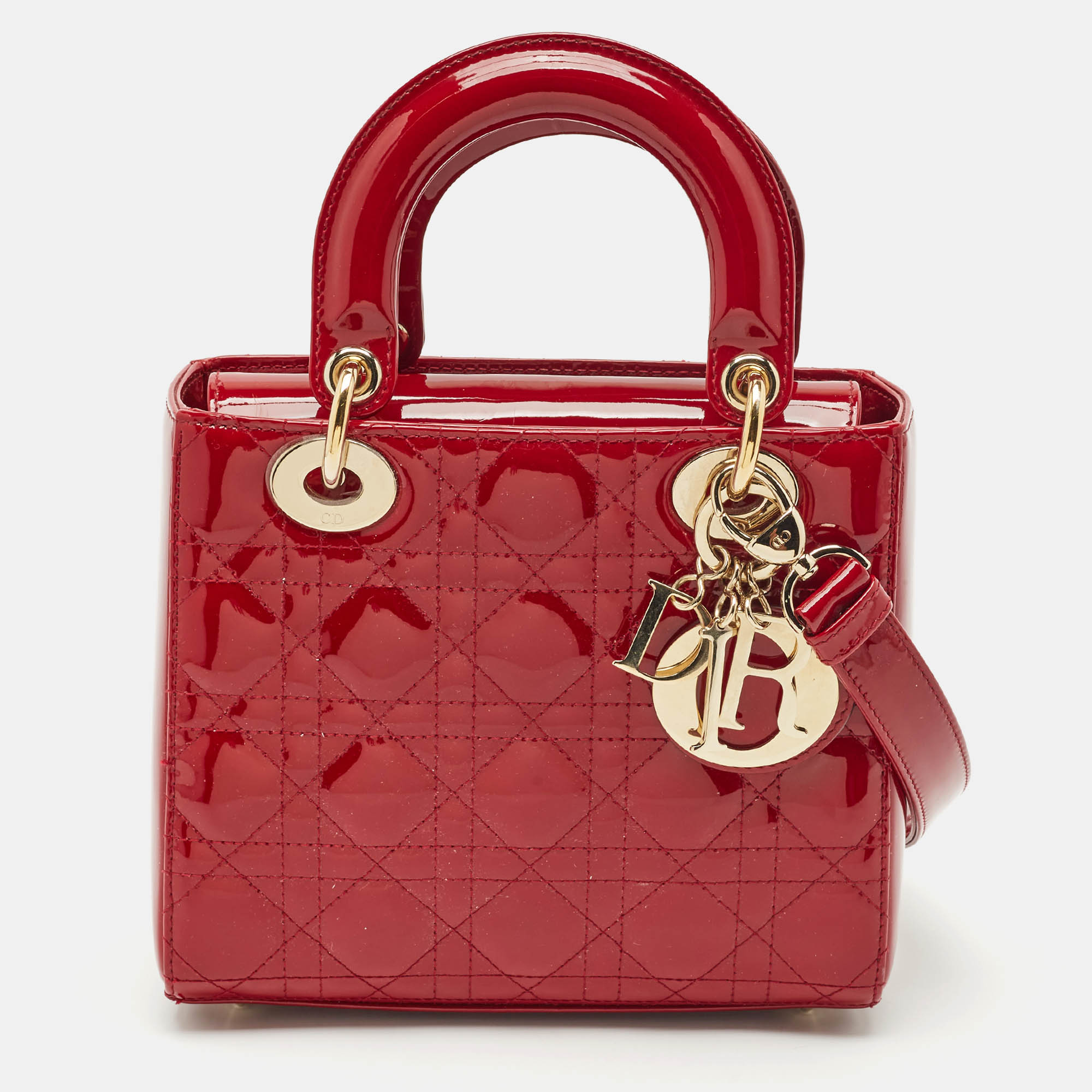 

Dior Red Cannage Patent Leather  Lady Dior Tote