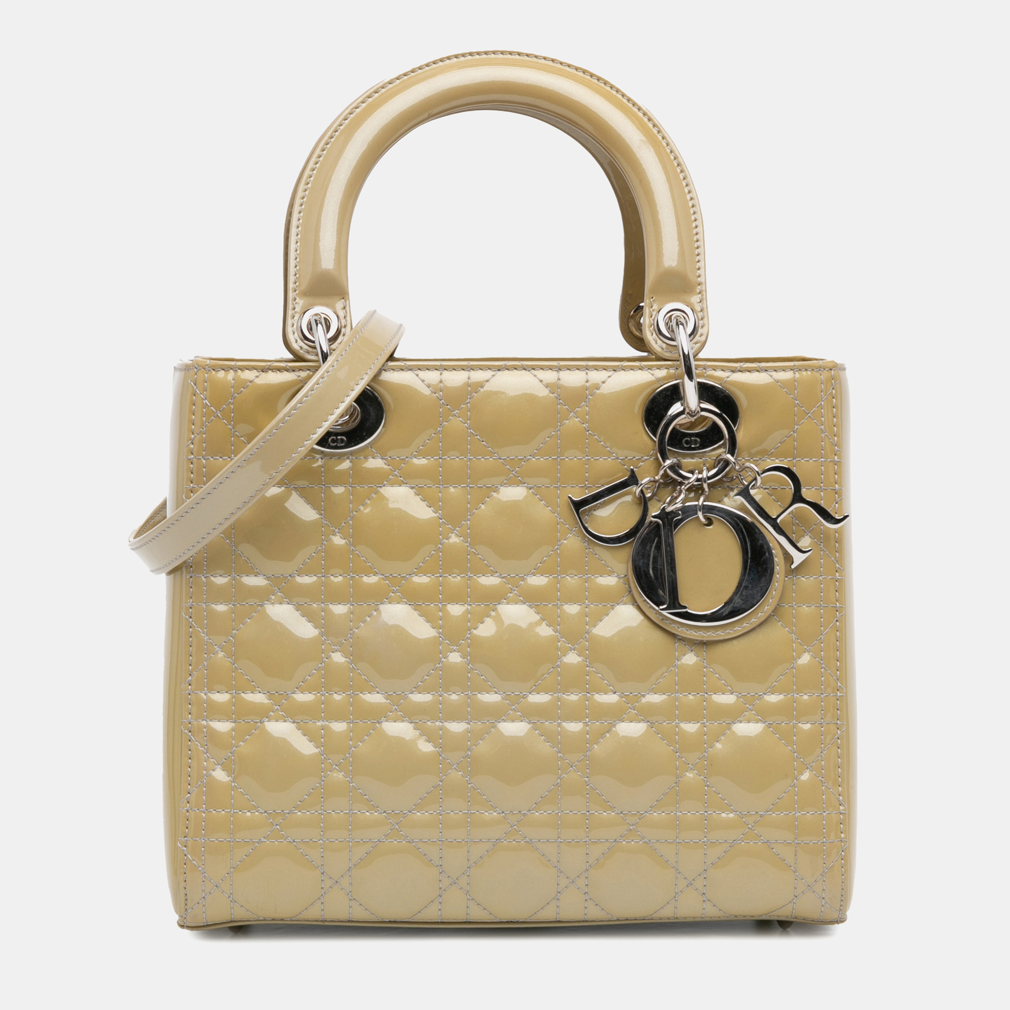

Dior Beige Brown Medium Patent Cannage Lady Dior