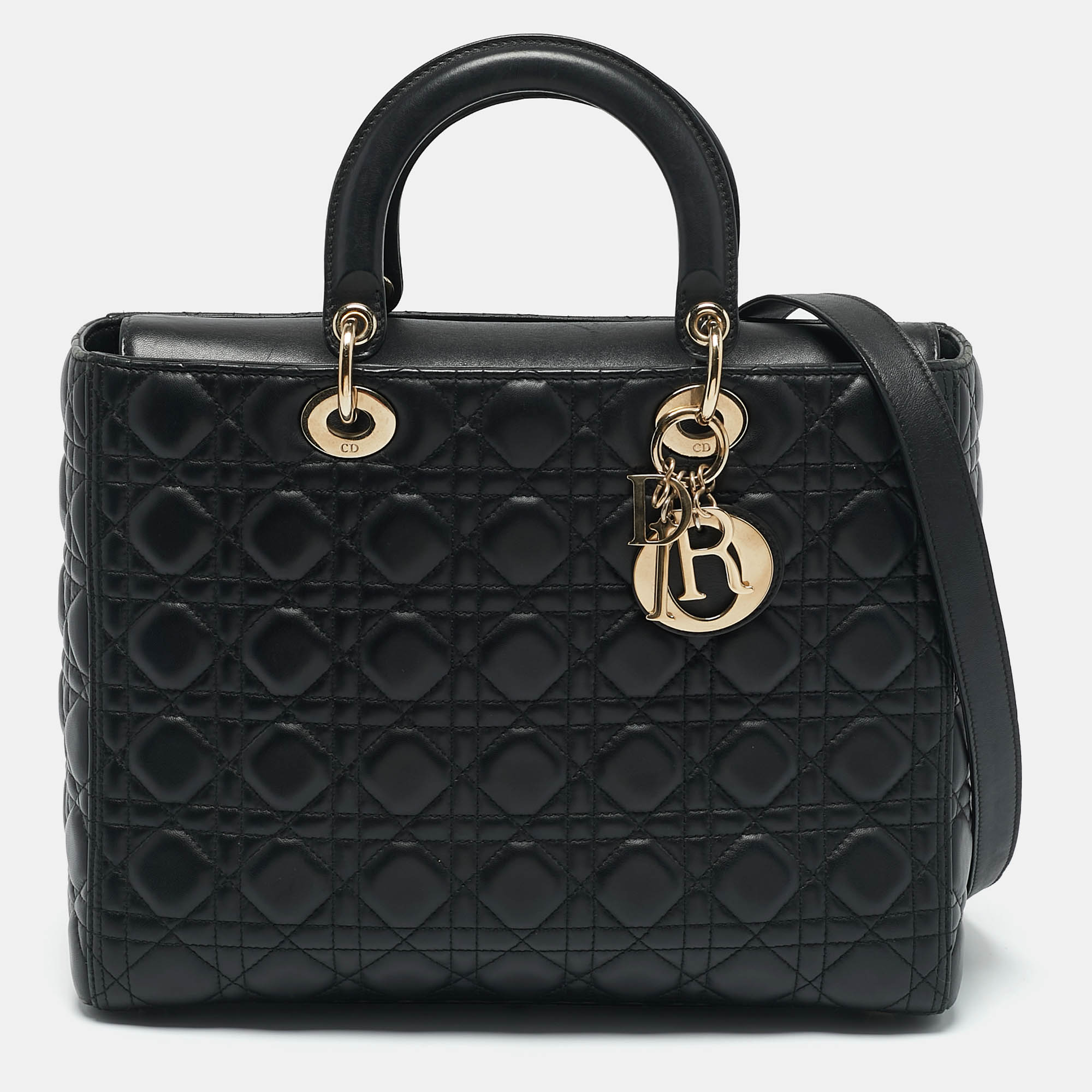 

Dior Black Cannage Leather  Lady Dior Tote
