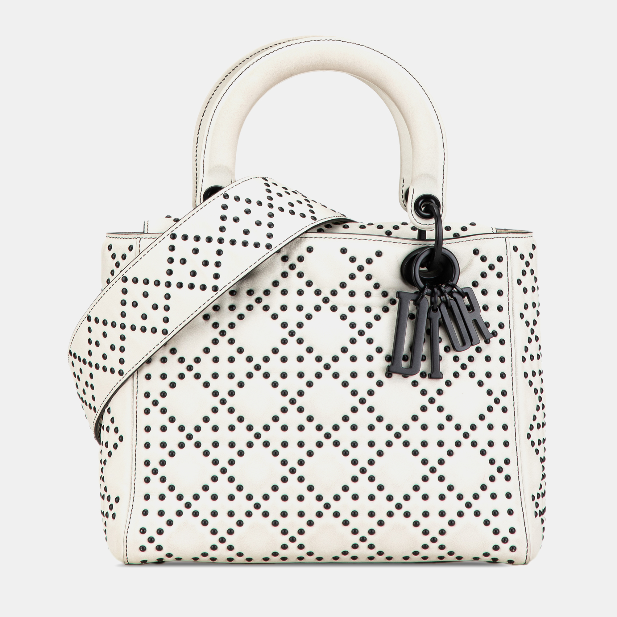 

Dior White Medium Calfskin Studded Lady Dior