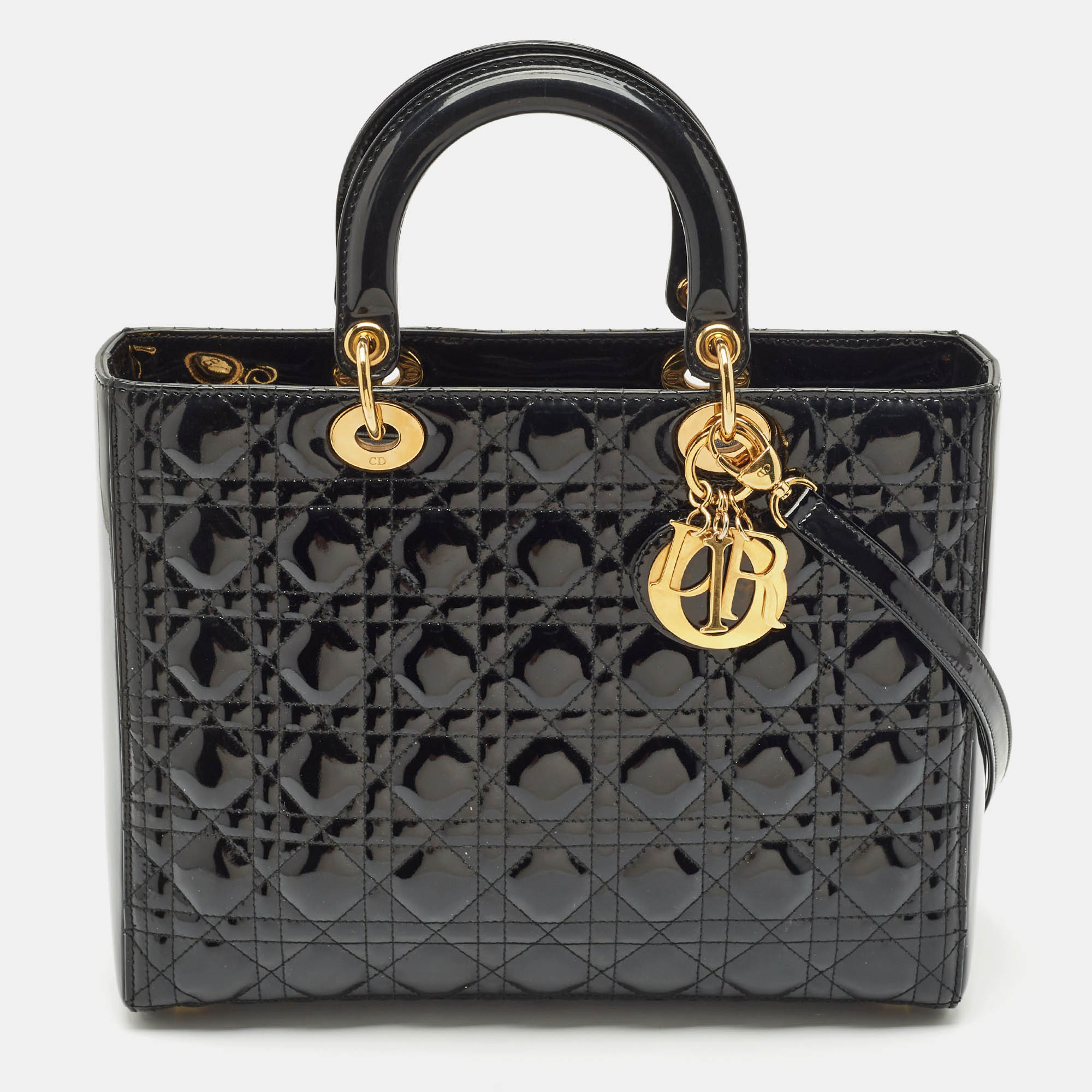 

Dior Black Cannage Patent Leather  Lady Dior Tote