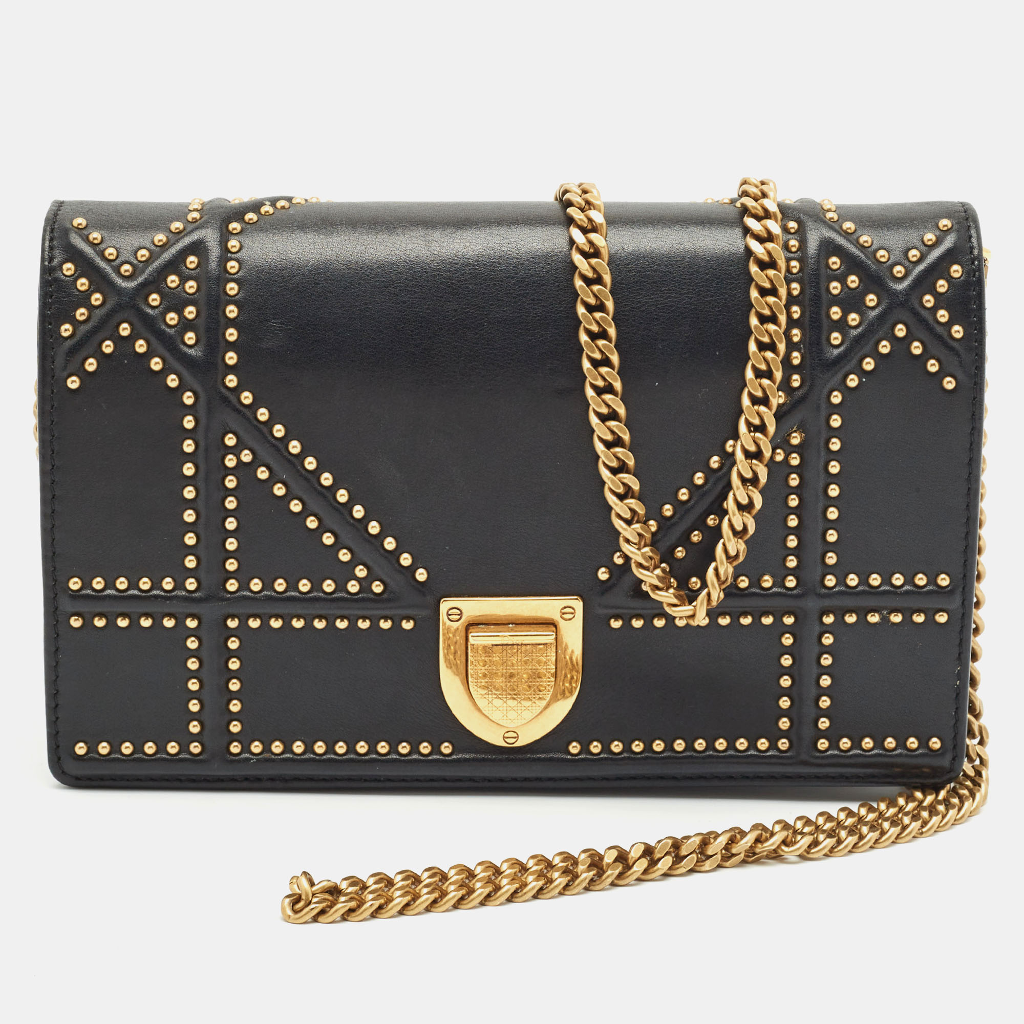 

Dior Black Leather Studded Diorama Wallet on Chain