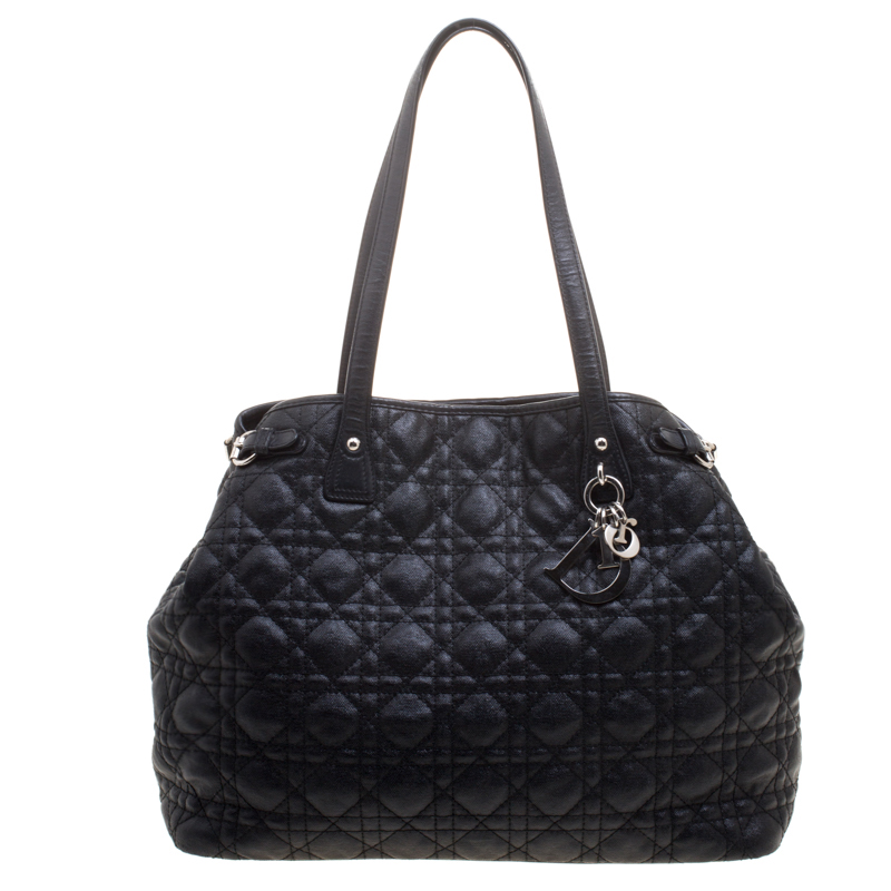 مملوكة مسبقًا Dior Black Coated Canvas Medium Panarea Shopper Tote