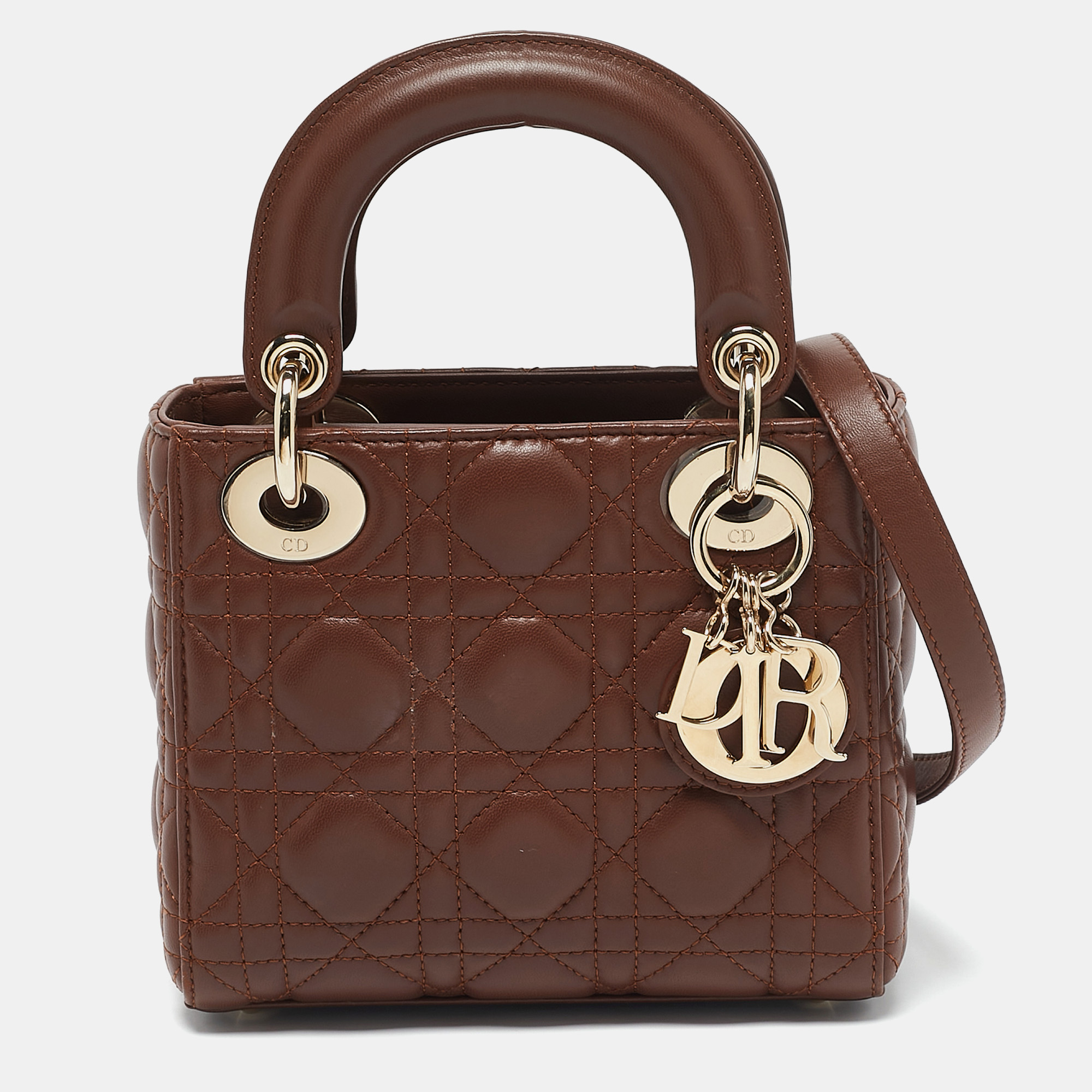 

Dior Brown Cannage Leather Mini Lady Dior Tote