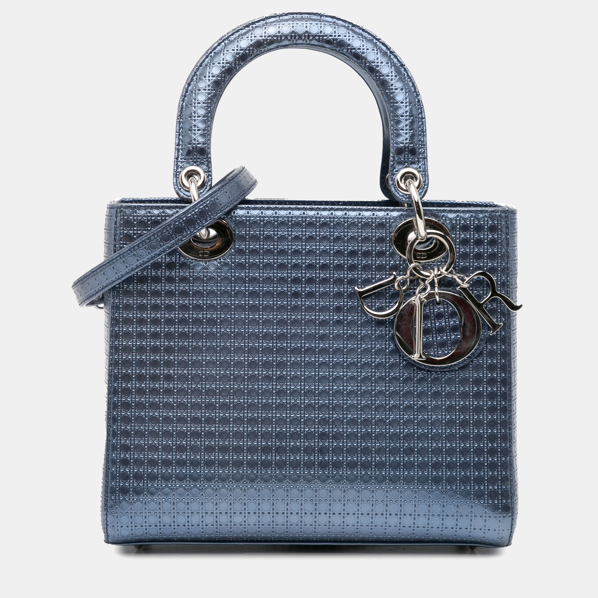 

Dior Blue Medium Patent Microcannage Lady Dior