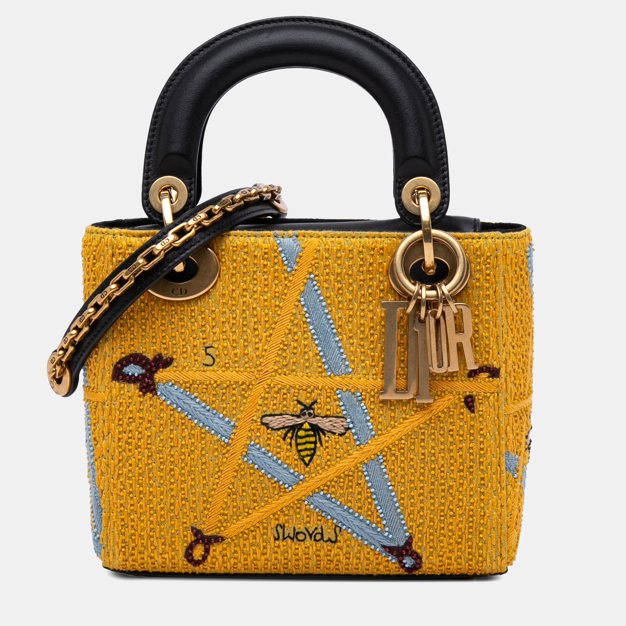 

Dior Yellow Mini Embroidered Canvas Swords Lady Dior