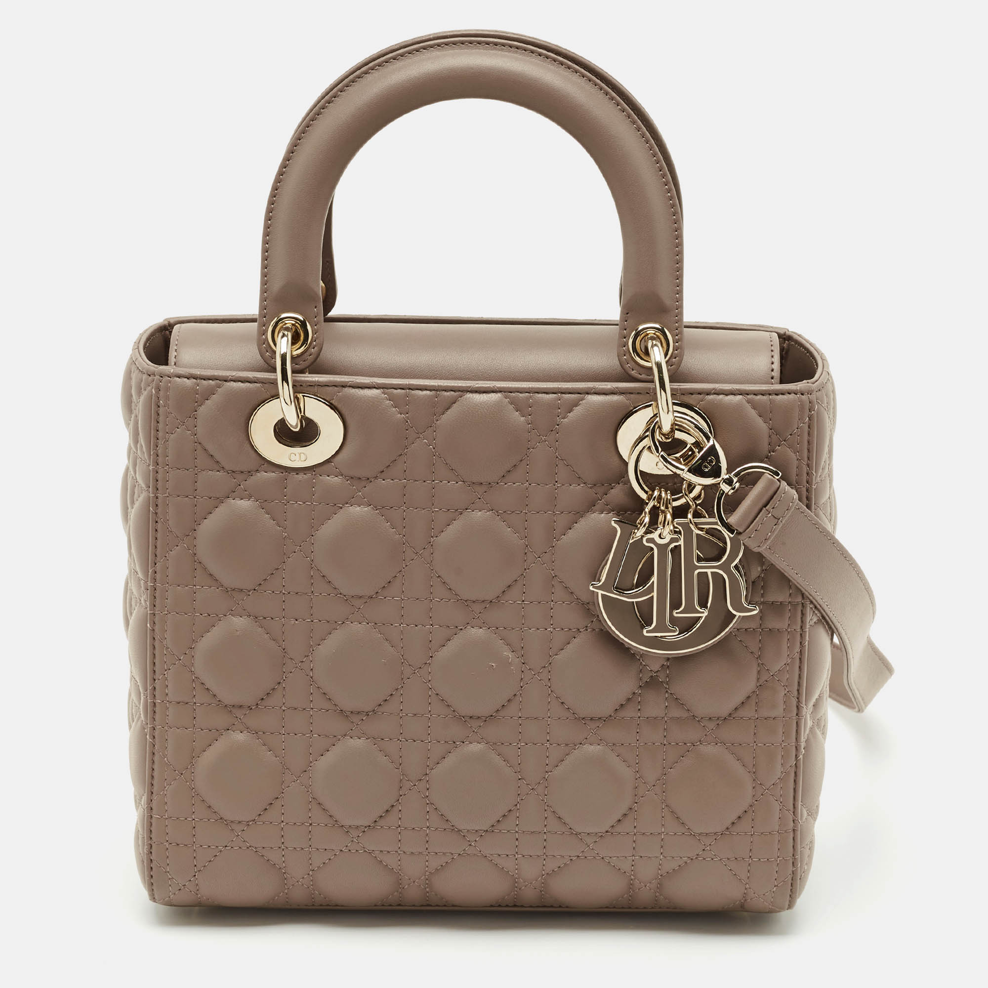 

Dior Dark Beige Cannaga Leather  Lady Dior Tote