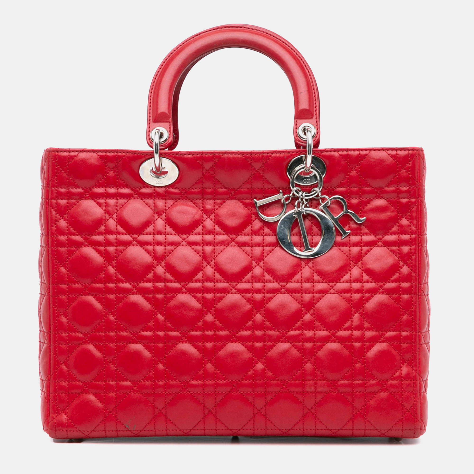 

Dior Red Lambskin Cannage Large Lady Dior