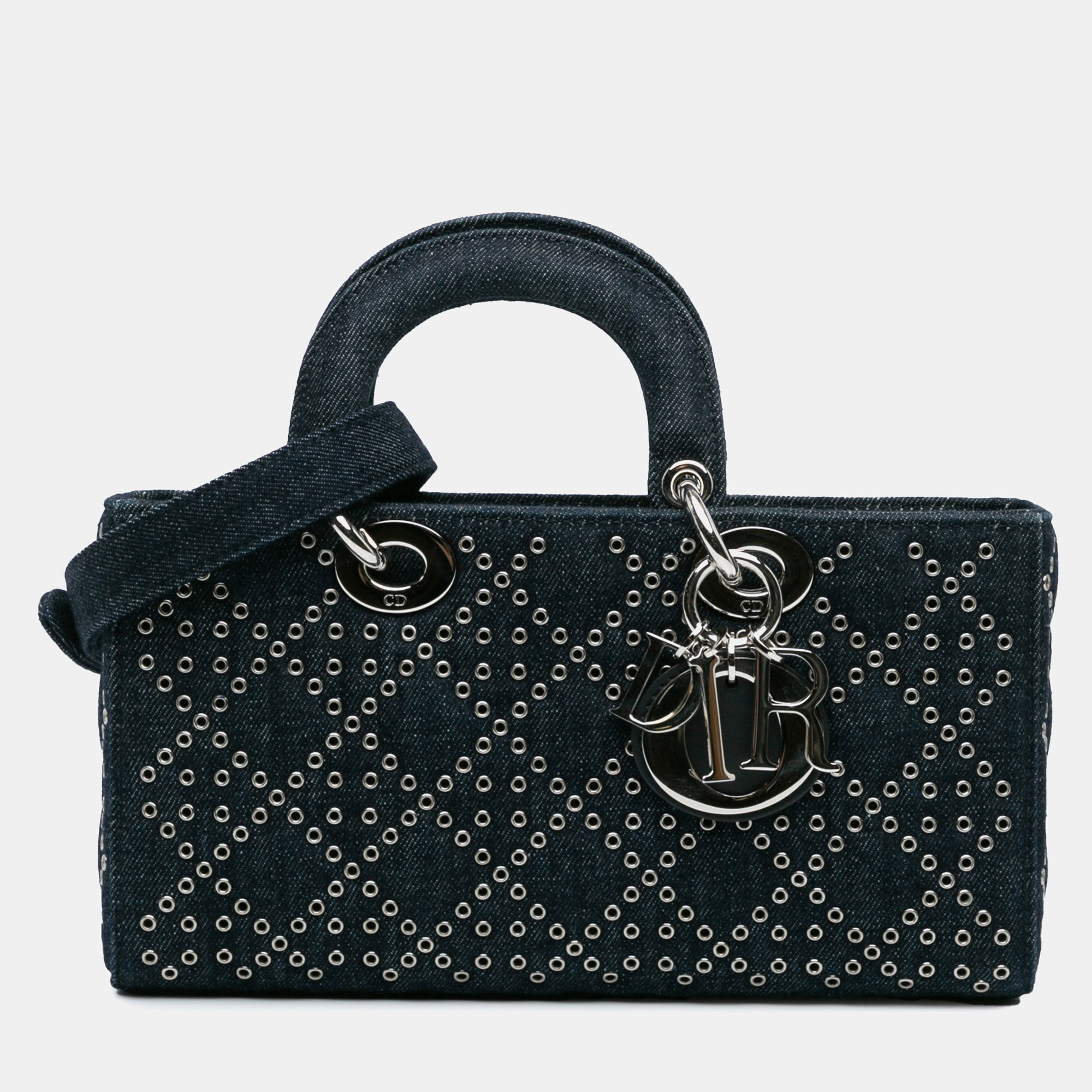 

Dior Navy Blue Denim Cannage Eyelet Medium Lady D Joy