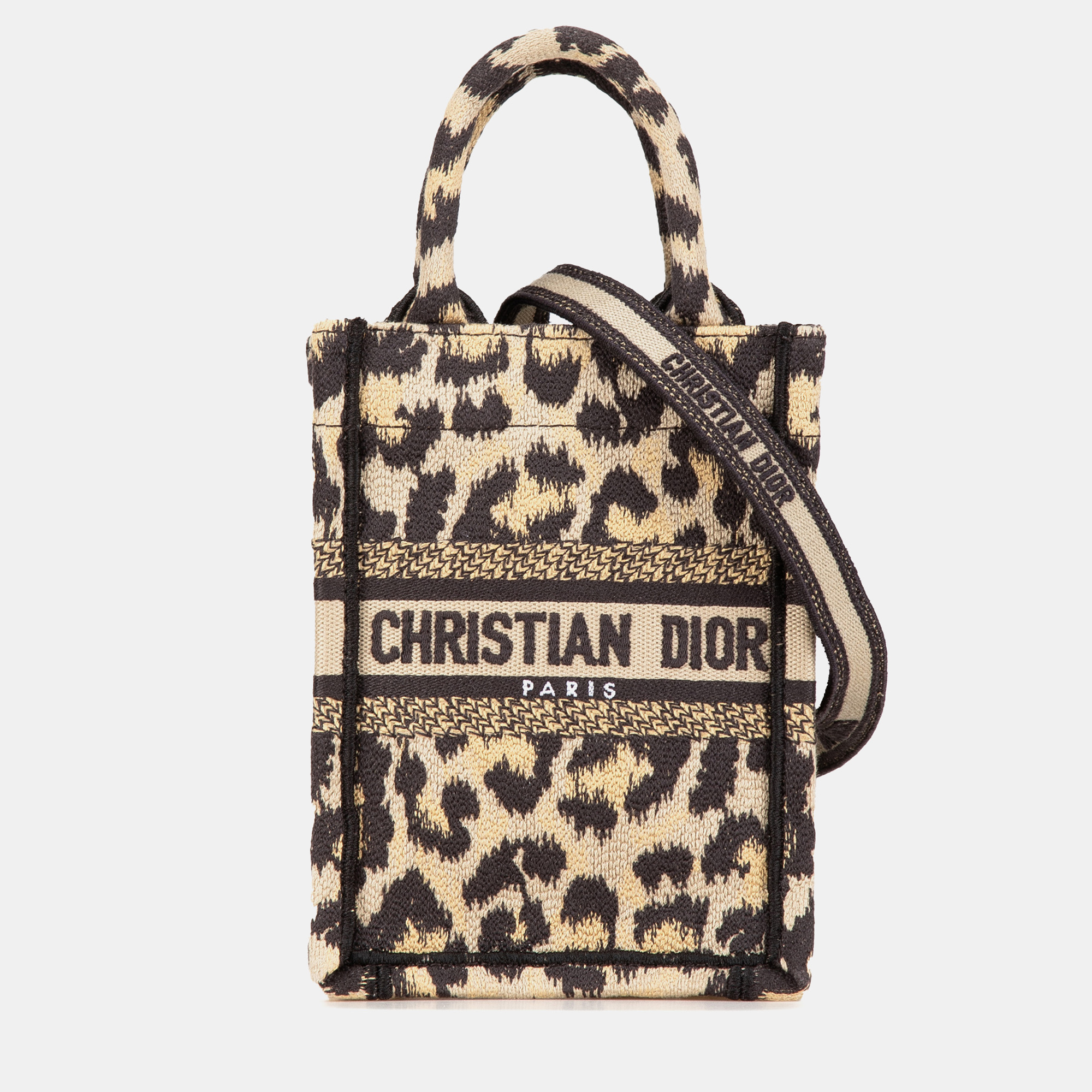 

Dior Brown Mizza Mini Embroidered Canvas Leopard Vertical Book Tote
