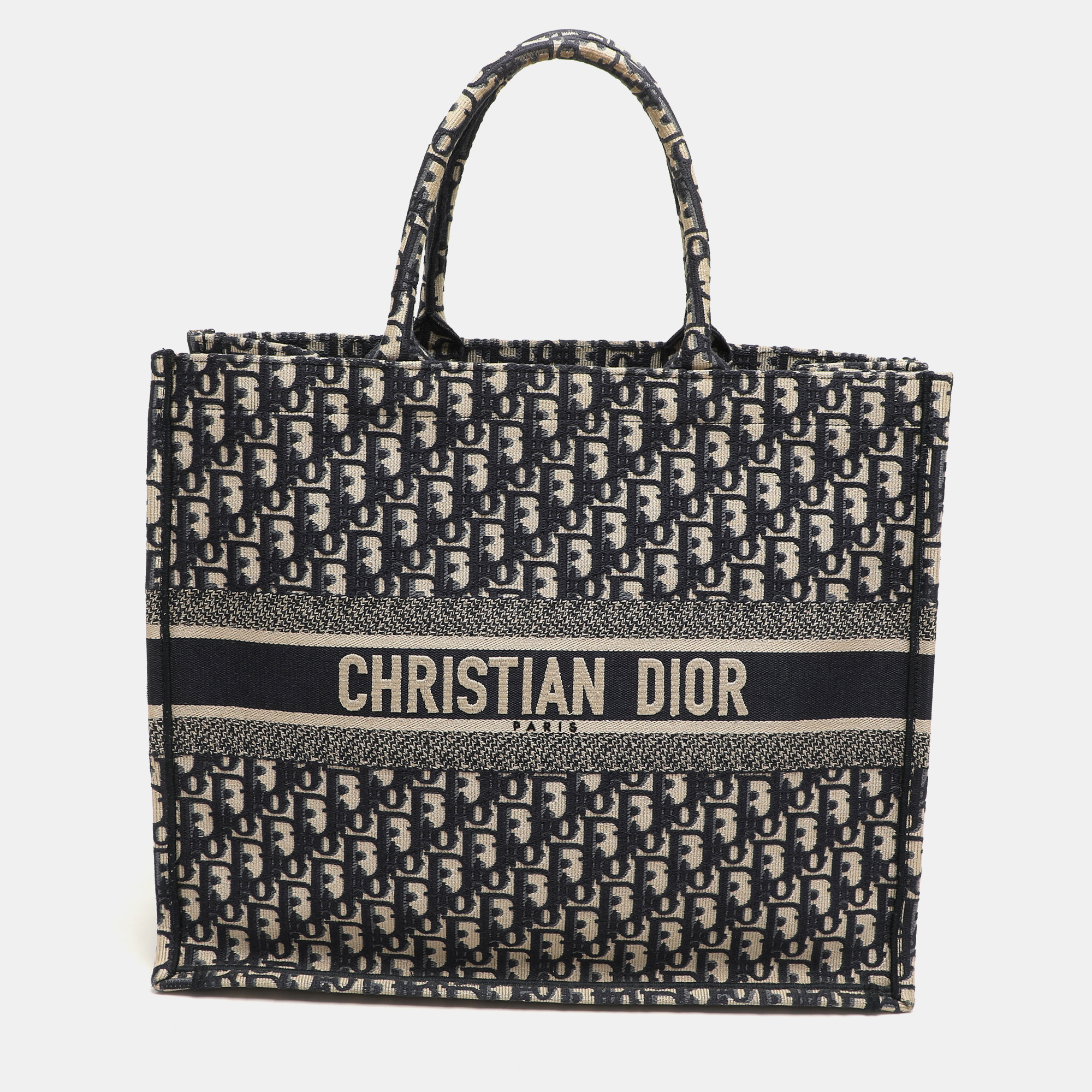 

Dior Navy Blue Oblique Embroidered Canvas  Book Tote