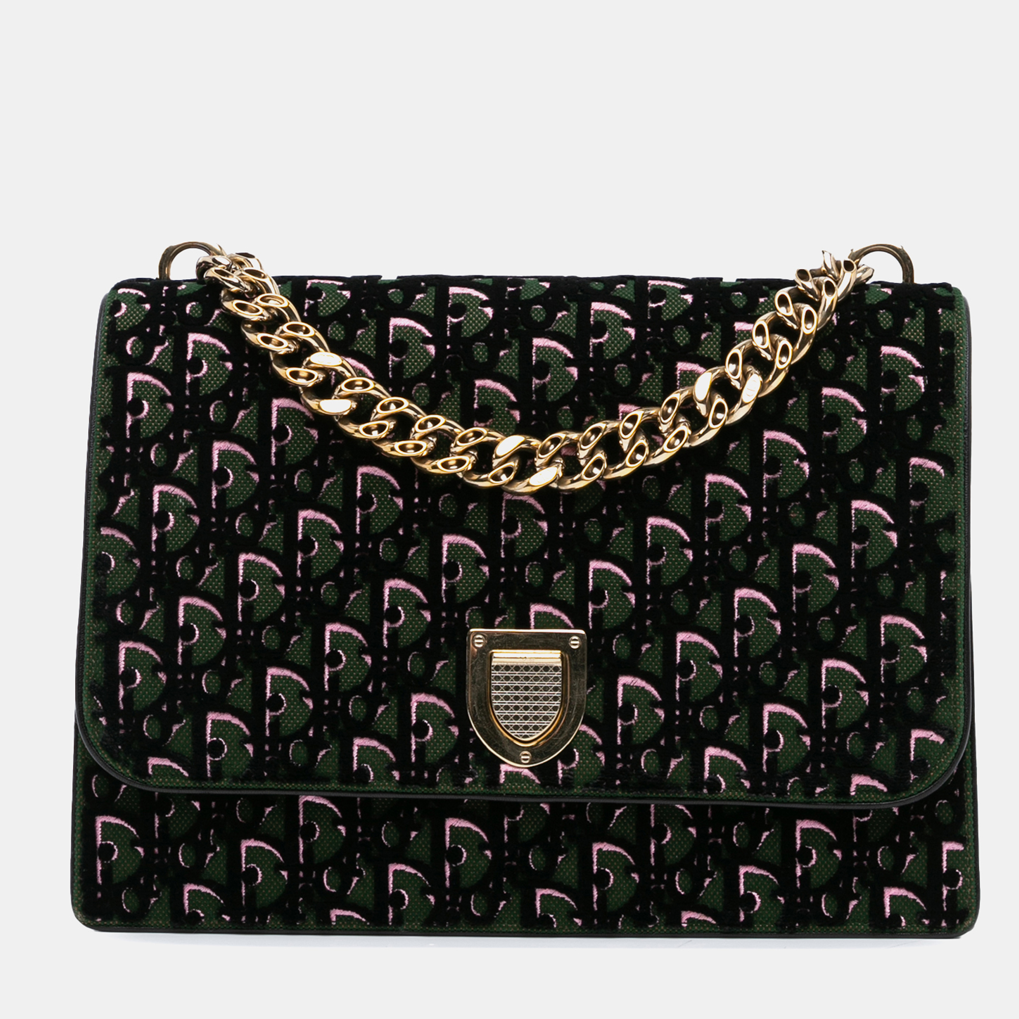 

Dior Green Velvet Oblique Velvet Diorama Satchel