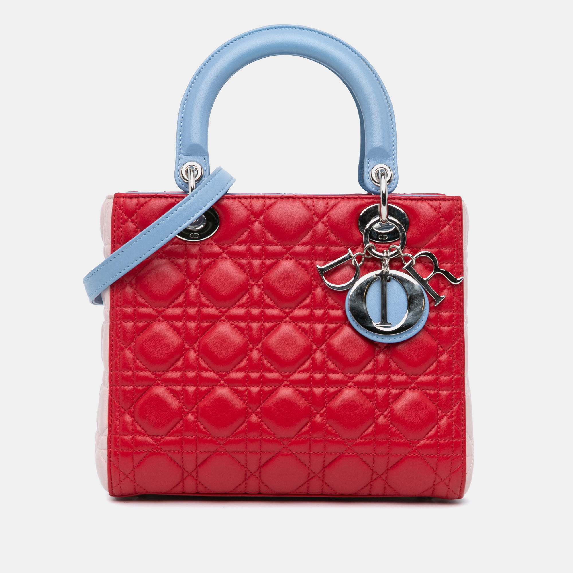 

Dior Blue Red Medium Tricolor Lambskin Cannage Lady Dior