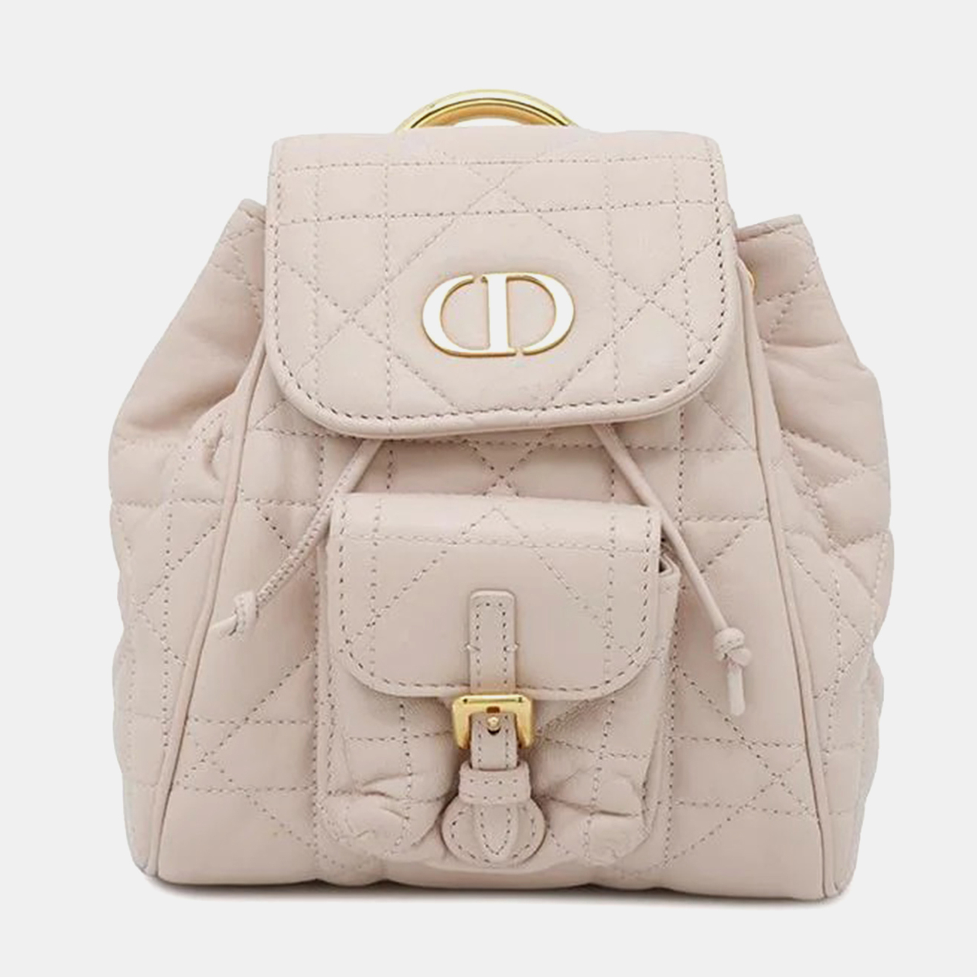 

Dior Pink Macrocannage Lambskin Small Dior Caro Backpack