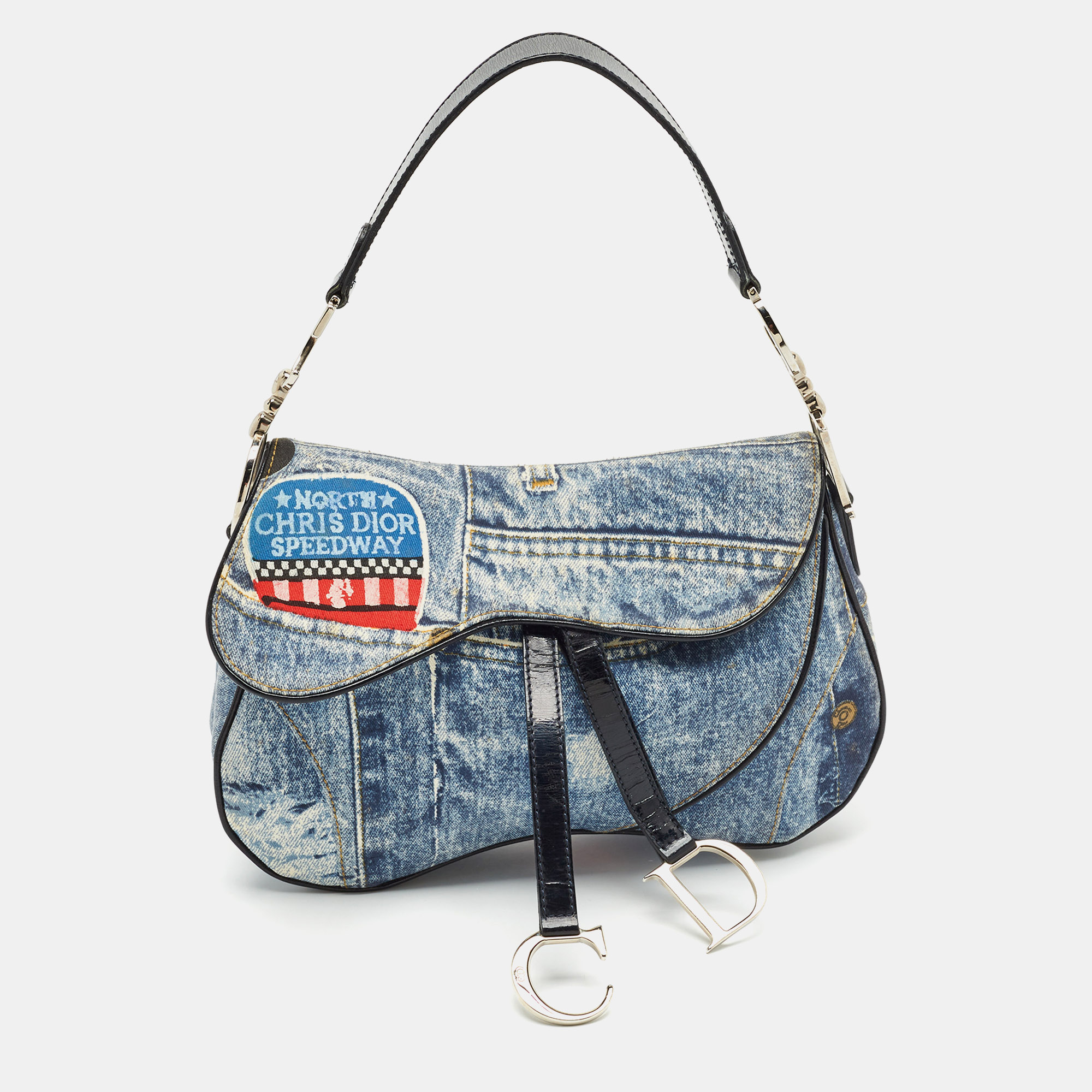 

Dior Blue/Black Speedway Denim Double Saddle Bag