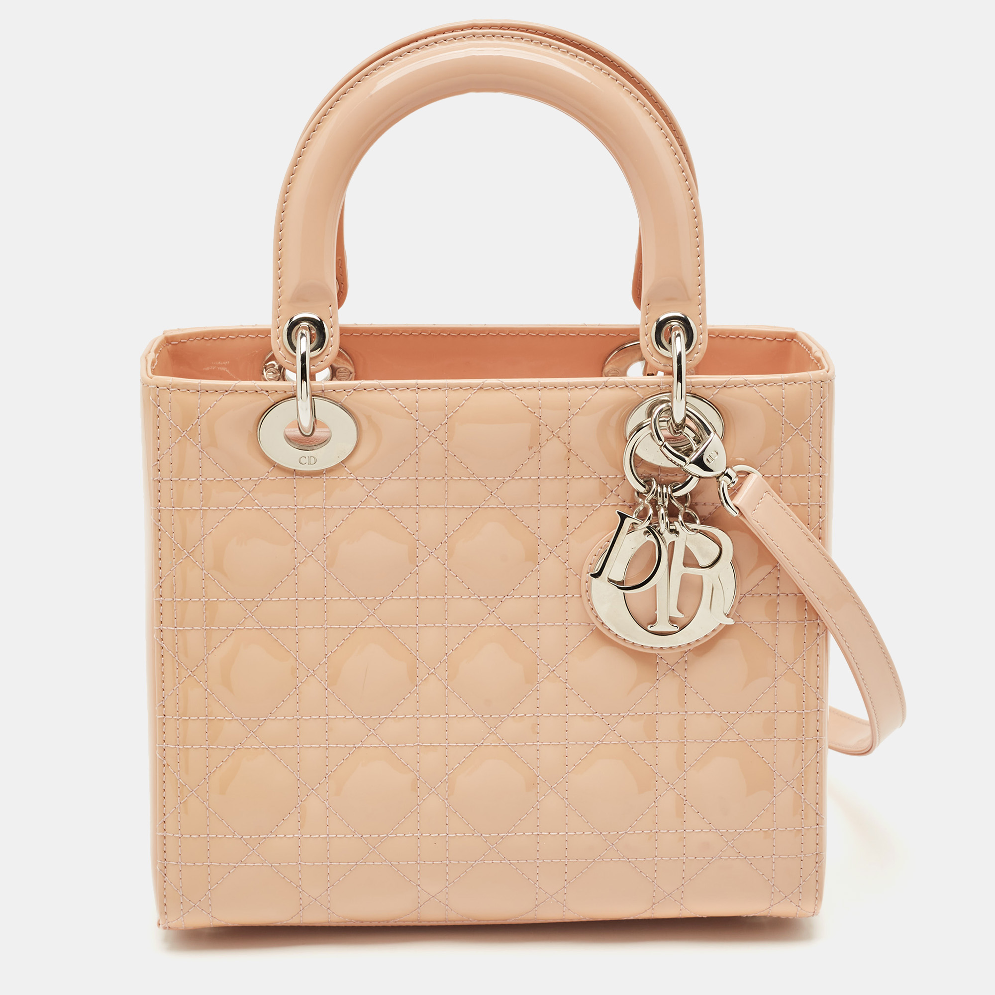 

Dior Peach Cannage Patent Leather  Lady Dior Tote, Orange