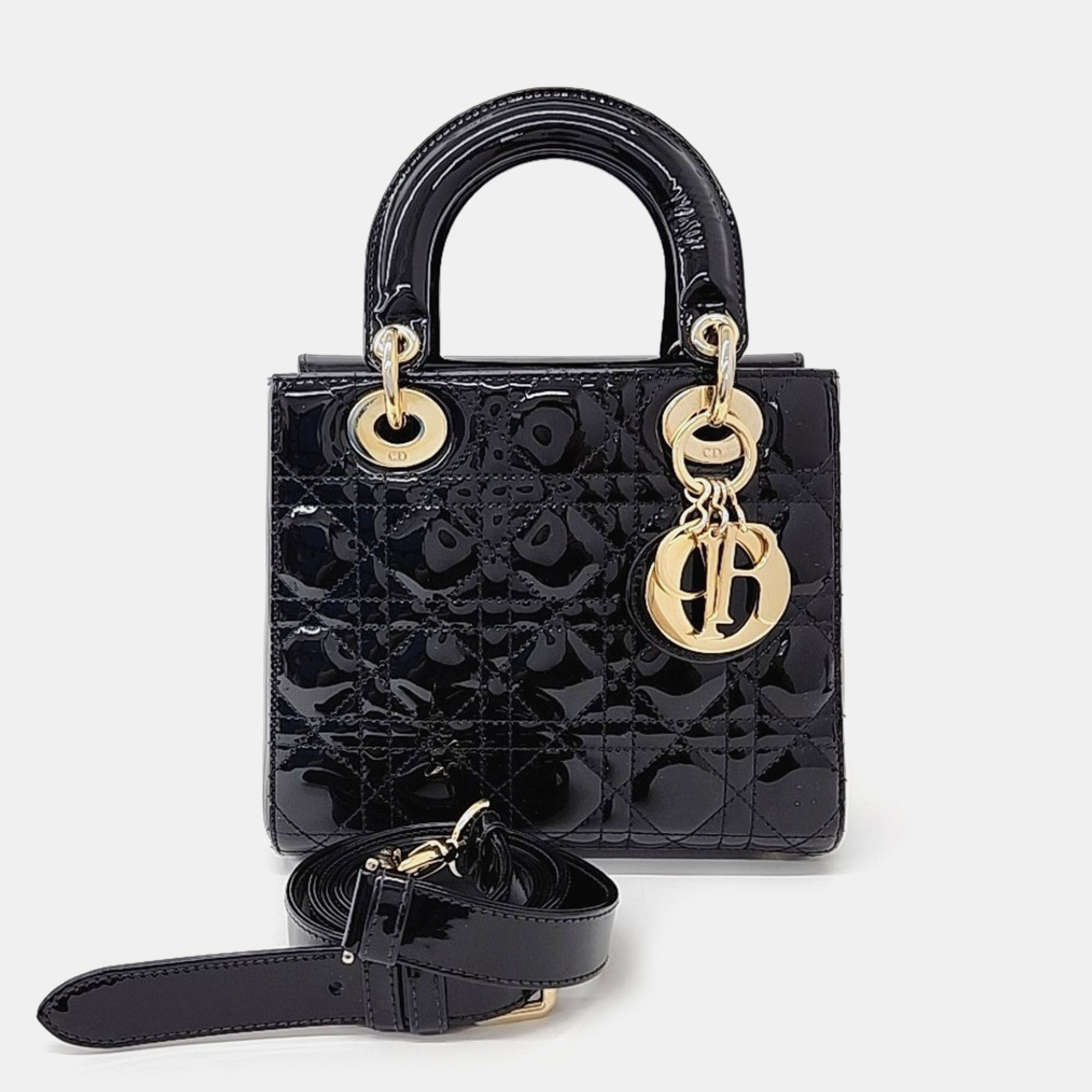 

Dior Black Patent Leather Patent Cannage Lady Bag Small